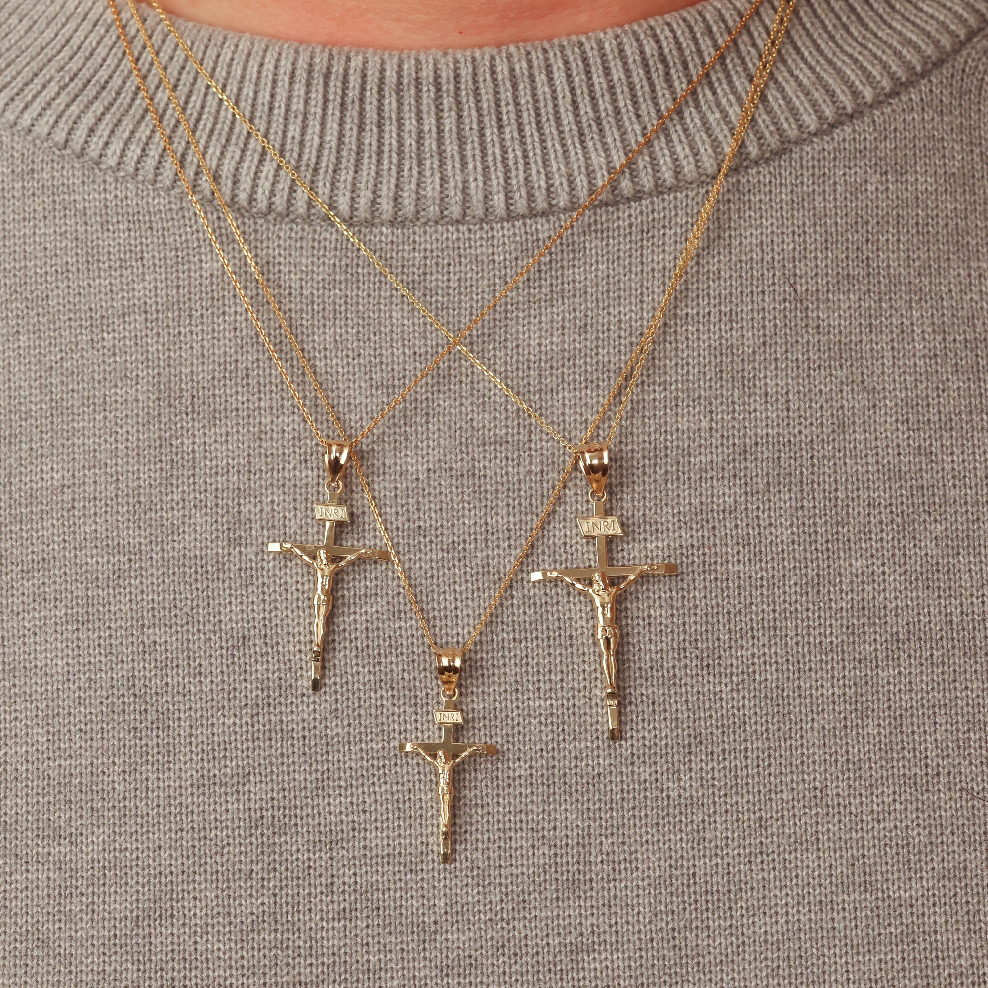 Gold Catholic Crucifix Pendant (S/M/L), view 2