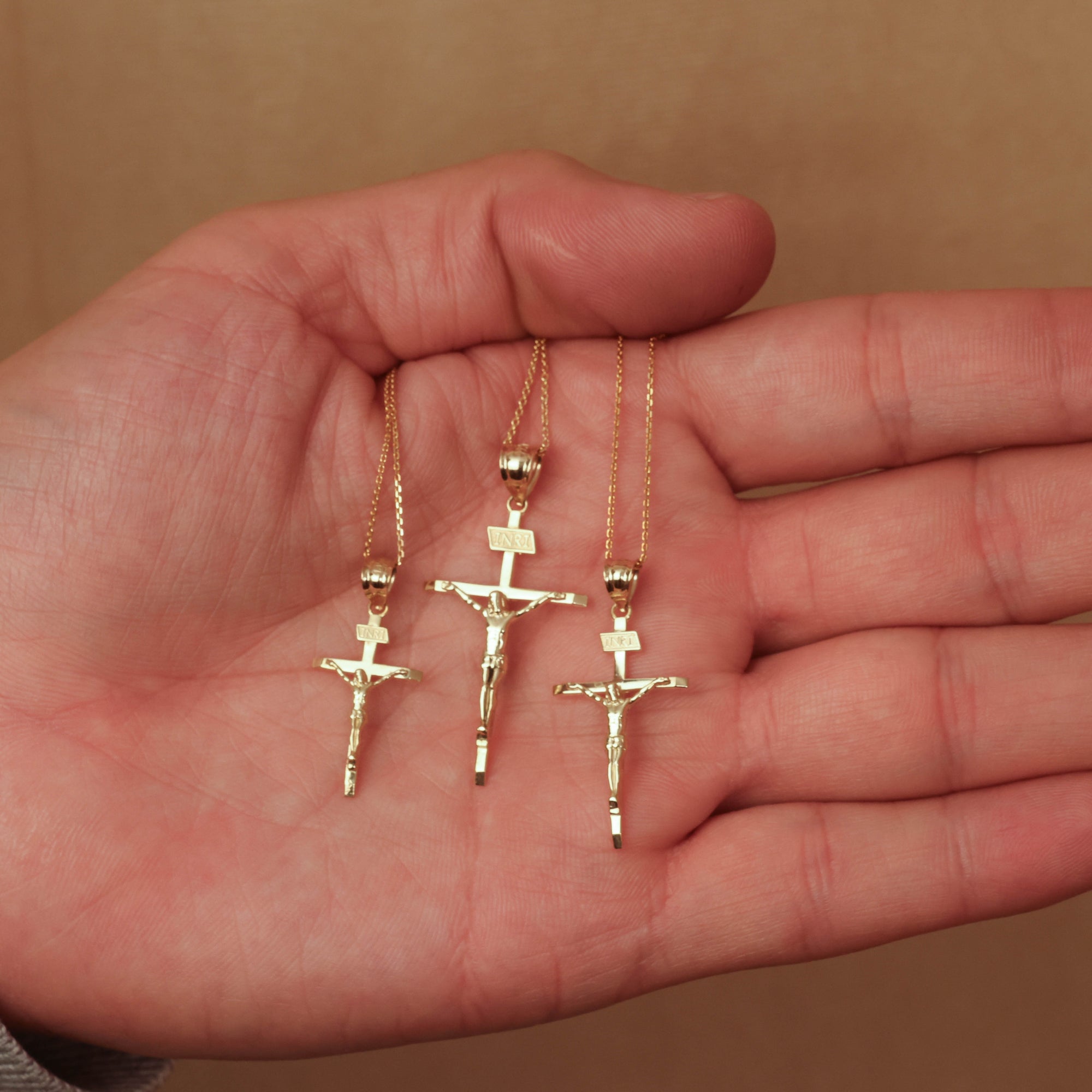Gold Catholic Crucifix Pendant (S/M/L), view 4