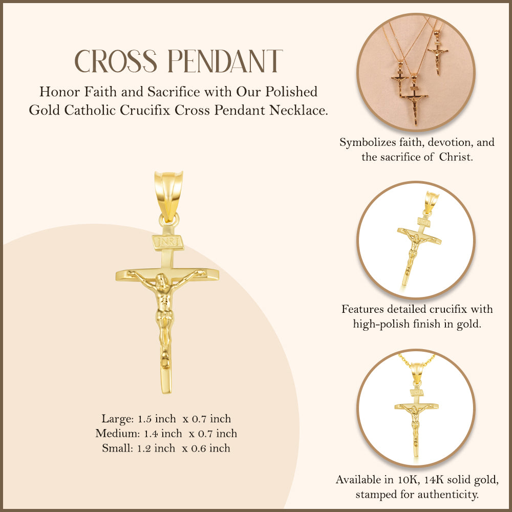 Gold Catholic Crucifix Pendant (S/M/L), view 5