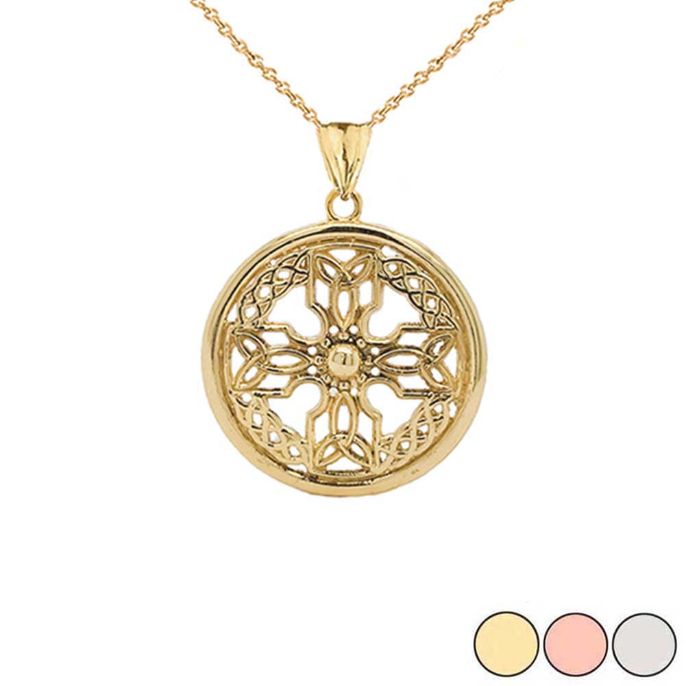 Gold Celtic Knot Cross Shield Pendant Necklace (Large)