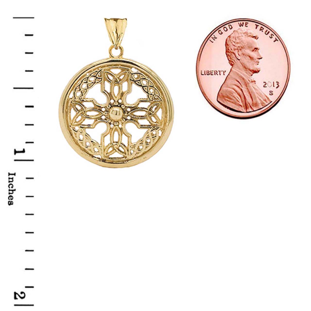Gold Celtic Knot Cross Shield Pendant Necklace (Large), view 3