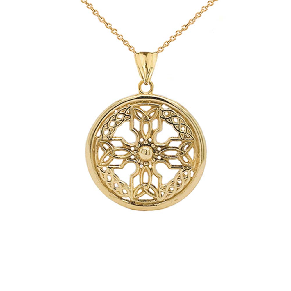 Gold Celtic Knot Cross Shield Pendant Necklace (Large), view 10