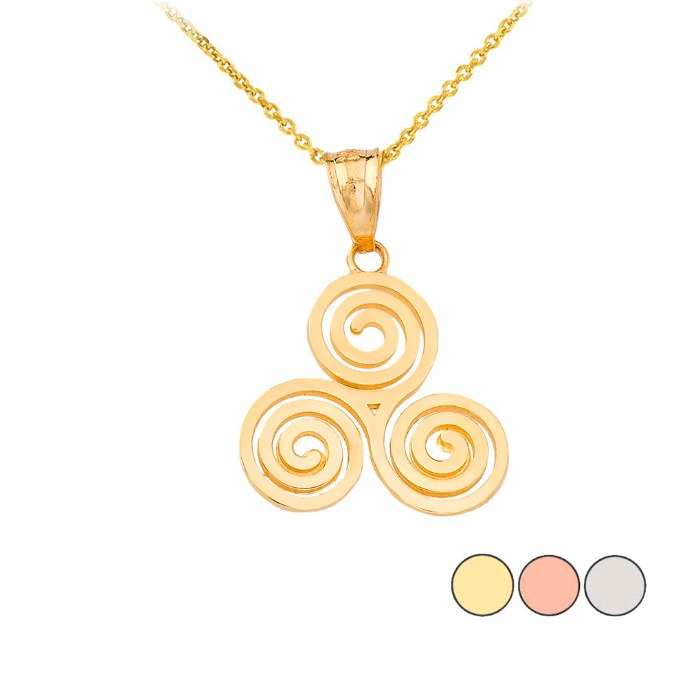 Gold Celtic Knot Triskele Swirl Pendant Necklace