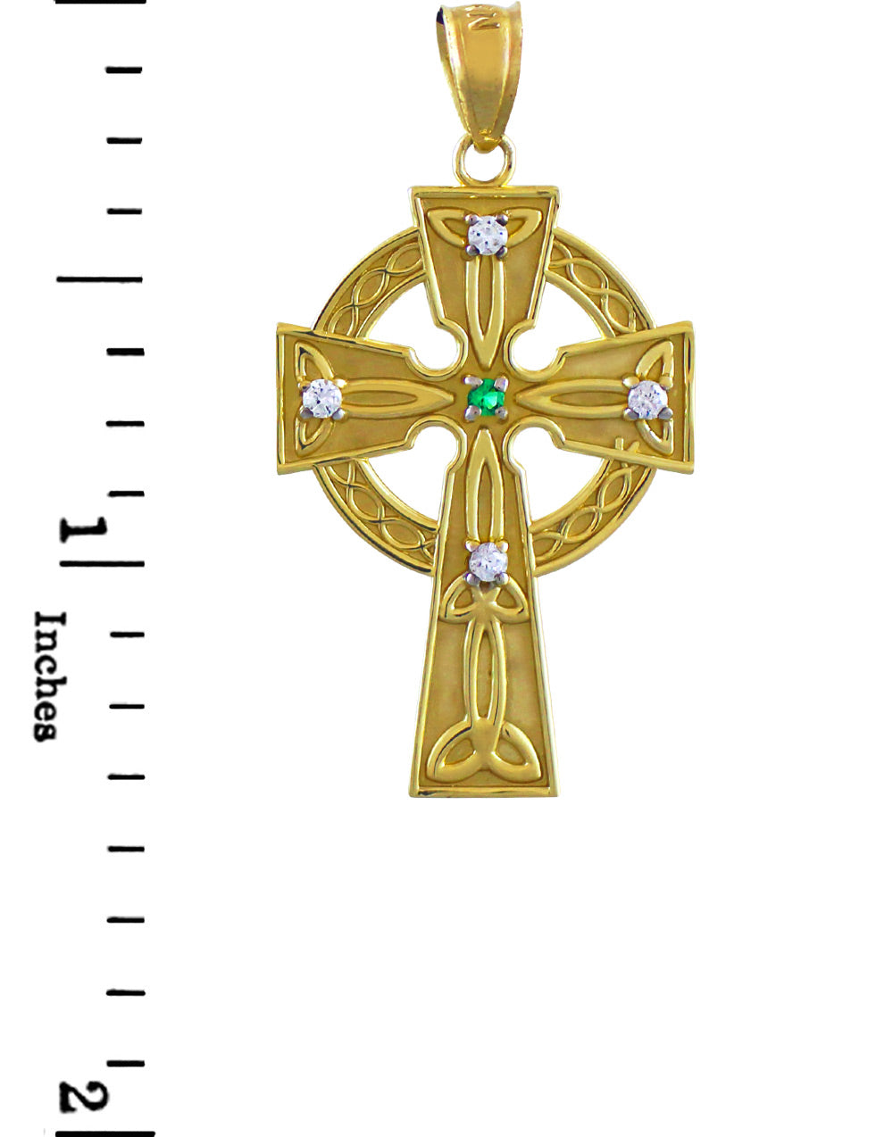 Gold Celtic Trinity Diamond Cross Pendant Necklace with Emerald, view 4