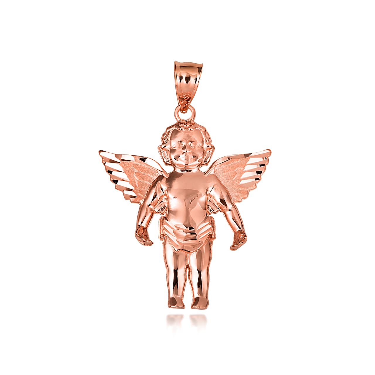 Gold Cherub Angel Wings Diamond Cut Pendant Necklace, view 7