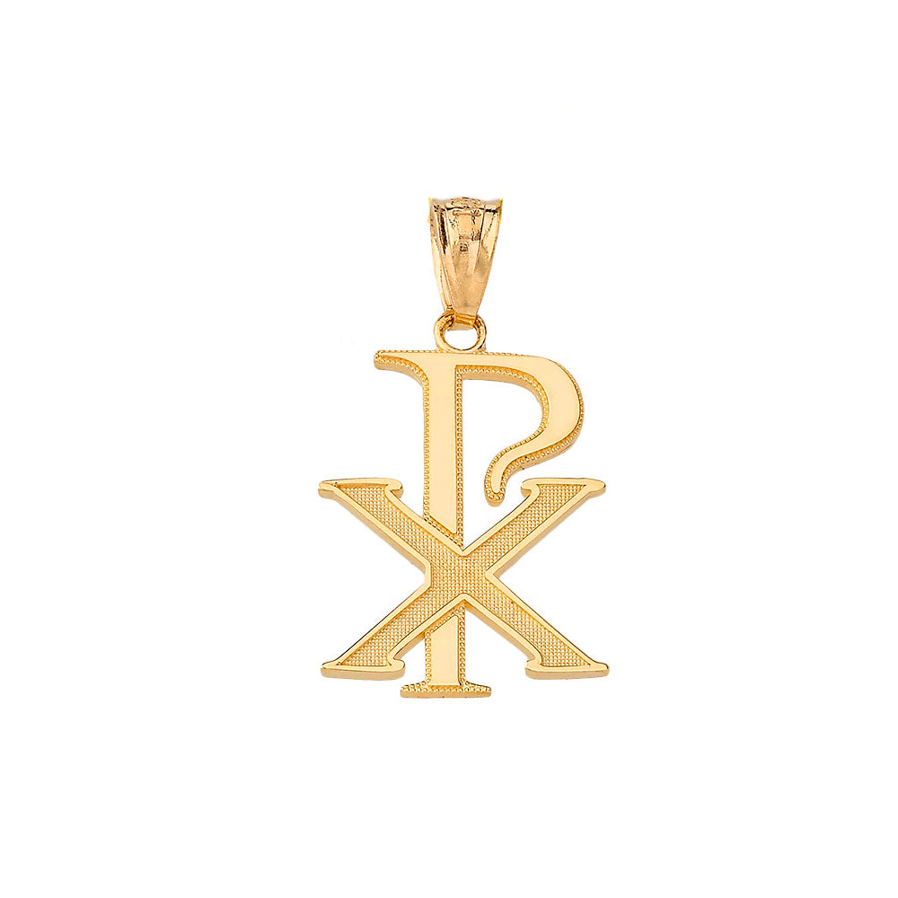 Gold Chi-Rho Symbol Pendant Necklace, view 2