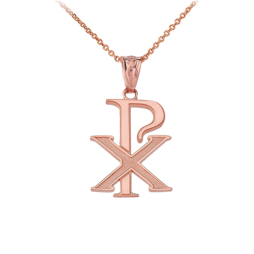 Gold Chi-Rho Symbol Pendant Necklace, view 3