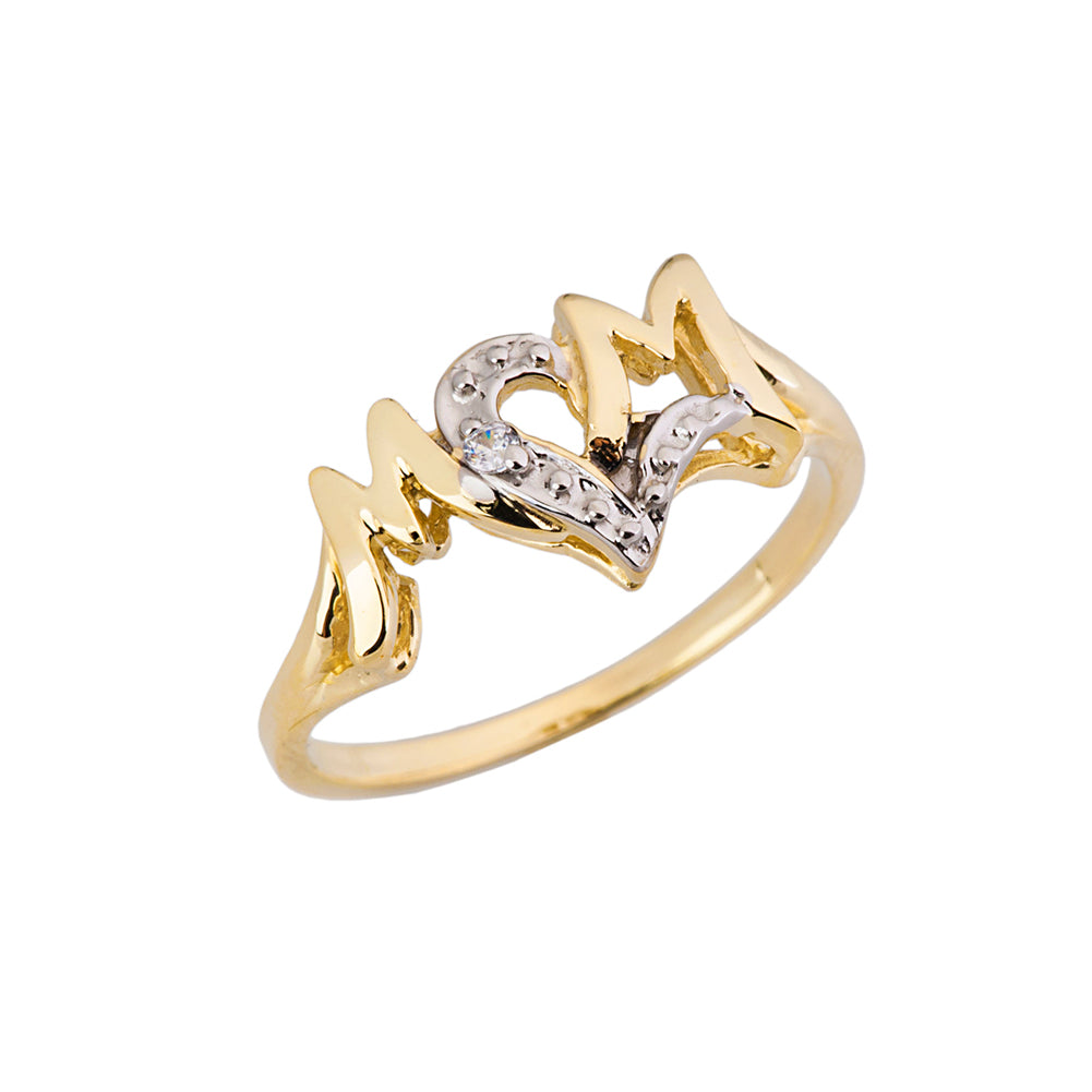 Gold Chic Mom Heart Diamond Mother's Ring