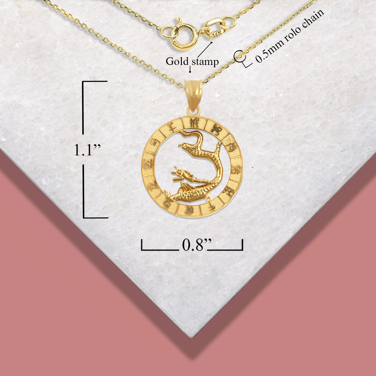 Gold Chinese New Year Zodiac Pendant Necklace, view 4