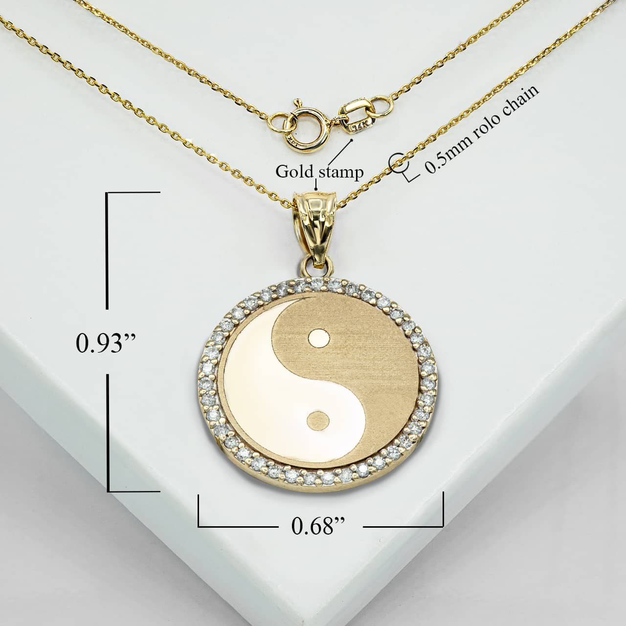 Gold Chinese Yin & Yang Tai Chi with Diamonds Pendant Necklace, view 3