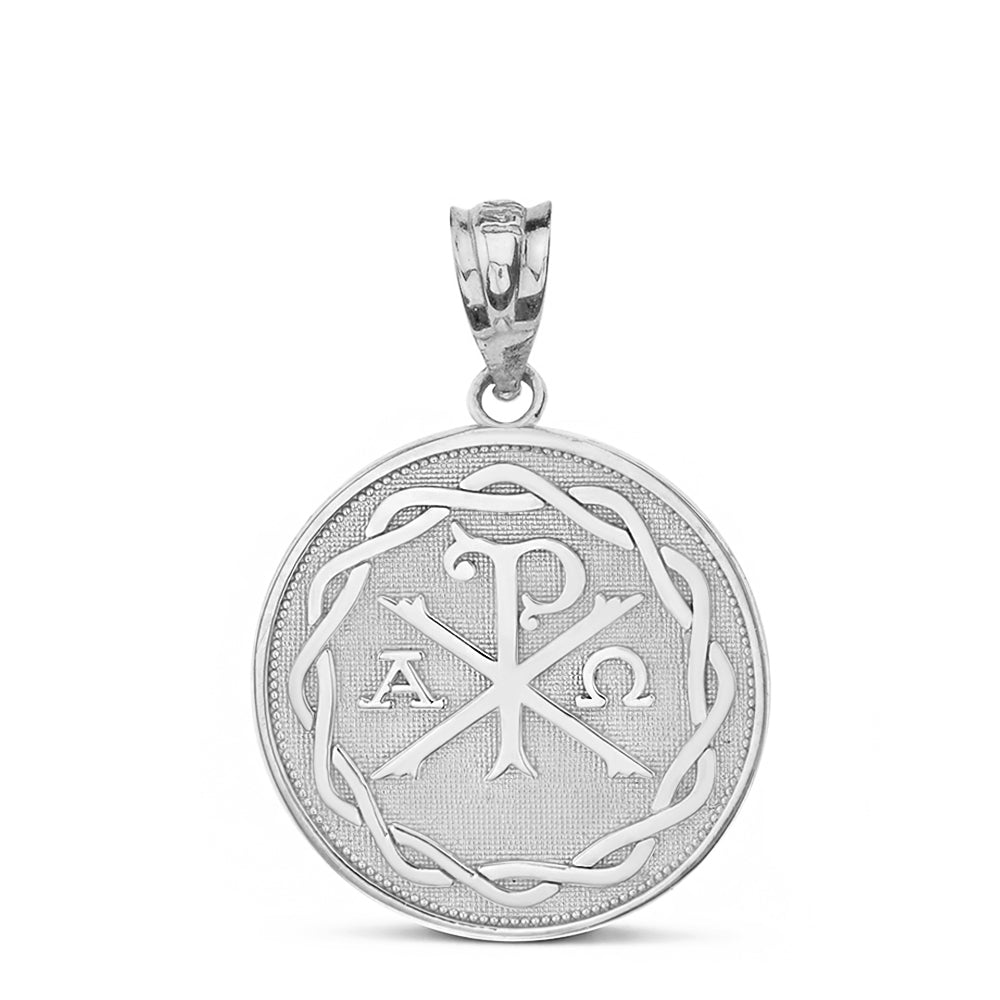 Gold Christian Chi Rho Alpha and Omega Symbol Beaded Medallion Pendant Necklace, view 7