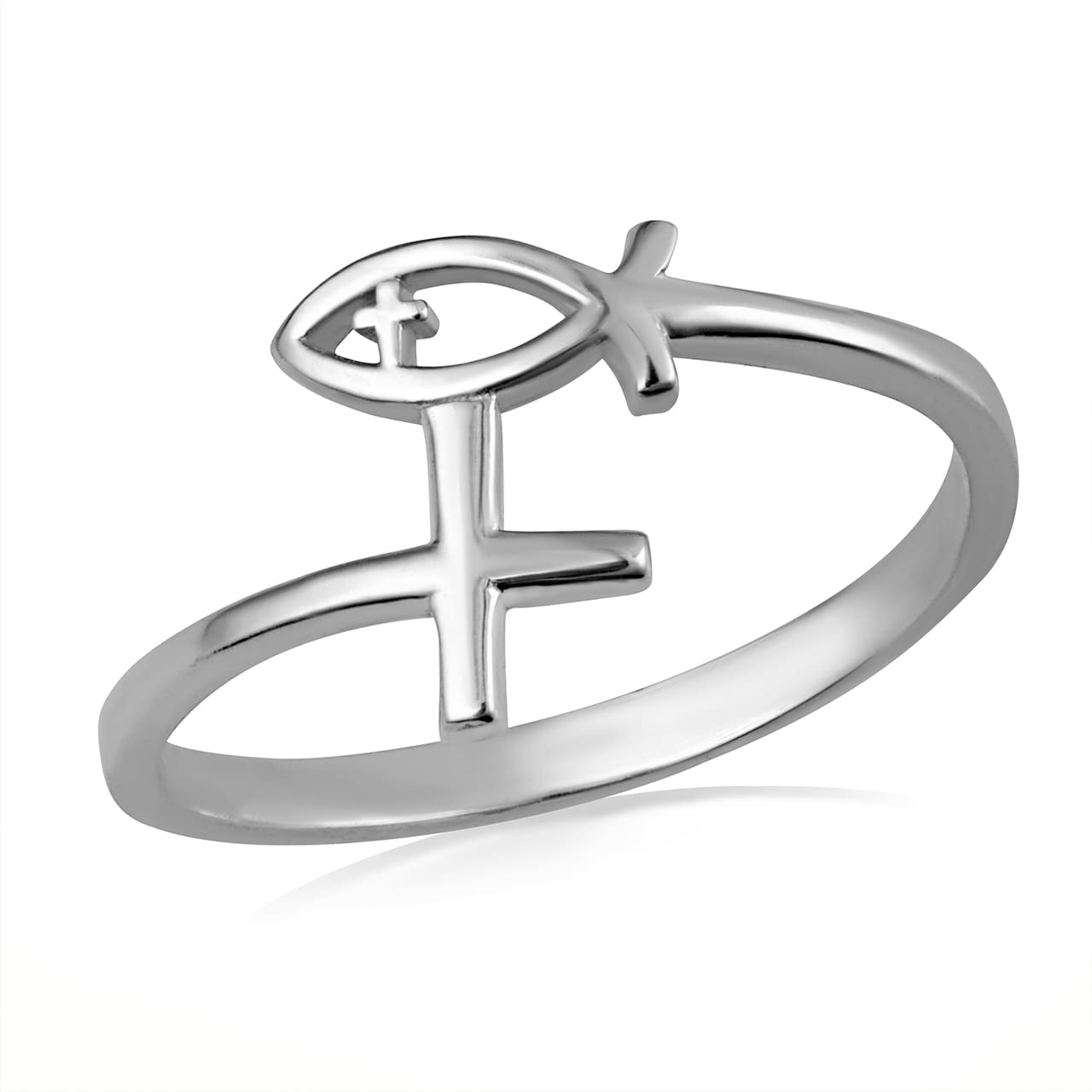 Gold Christian Ichthys Jesus Fish Cross Wraparound Band Ring, view 4
