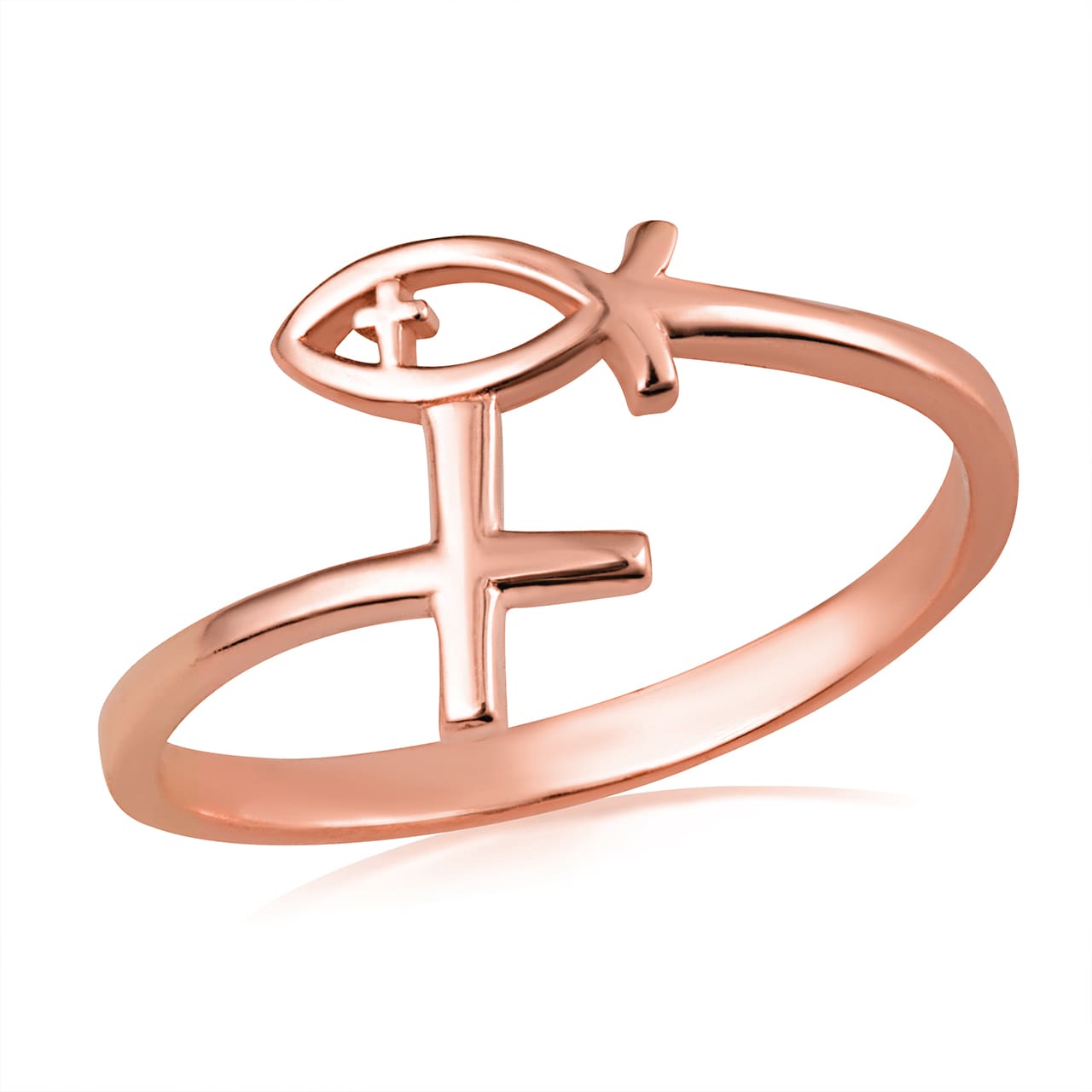 Gold Christian Ichthys Jesus Fish Cross Wraparound Band Ring, view 5