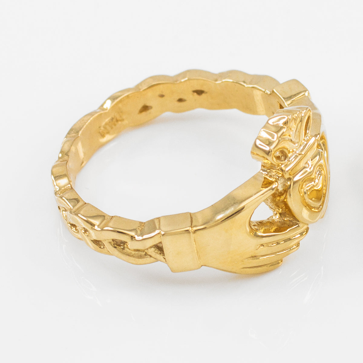 Gold Claddagh Engagement Ring with Celtic Band, view 2
