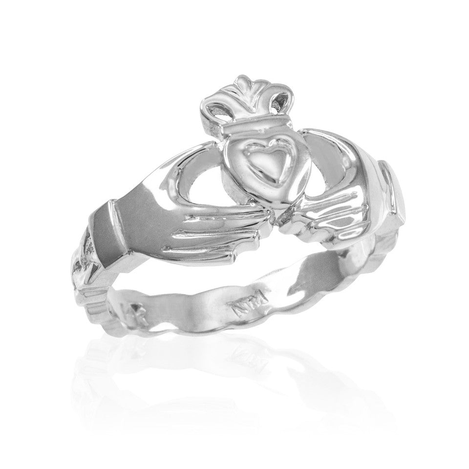 Gold Claddagh Engagement Ring with Celtic Band, view 3