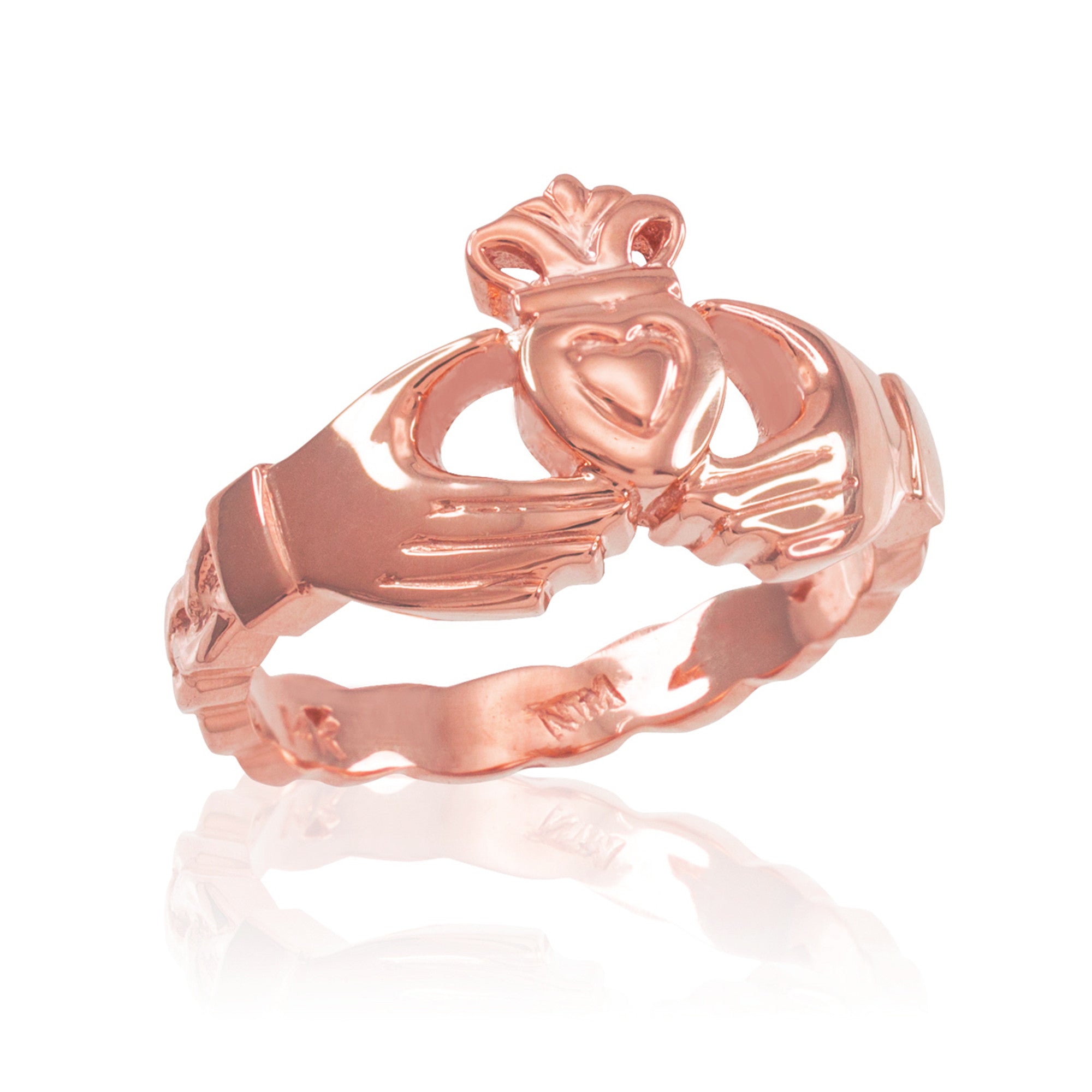 Gold Claddagh Engagement Ring with Celtic Band, view 4