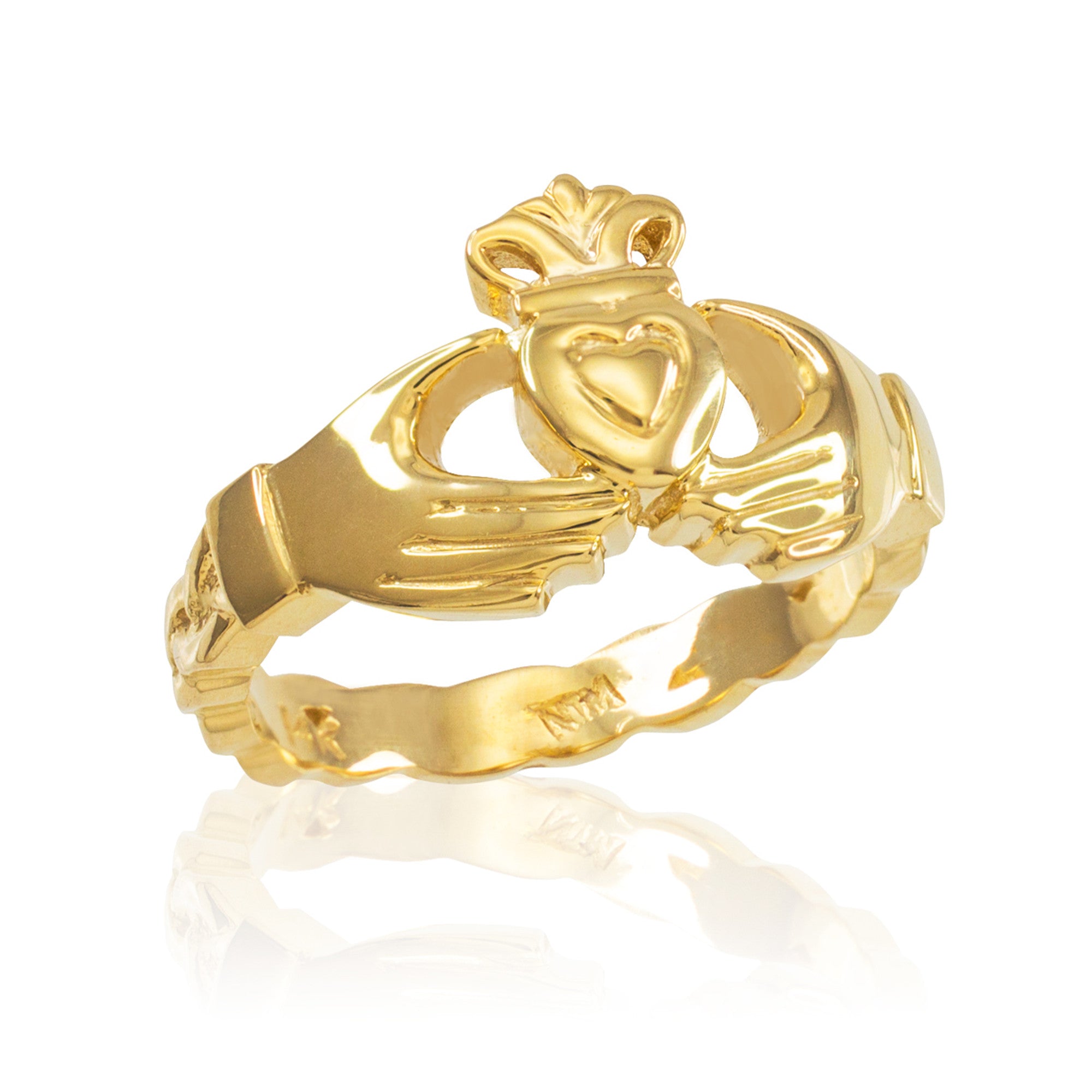 Gold Claddagh Engagement Ring with Celtic Band, view 5
