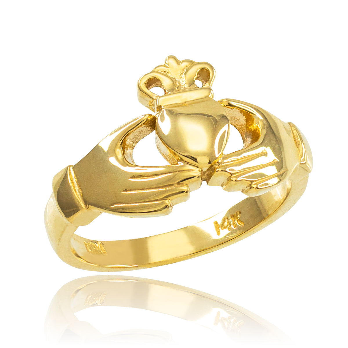 Gold Claddagh Heart Crown Wedding Band Ring