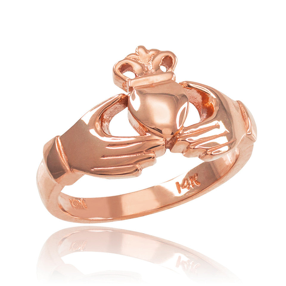 Gold Claddagh Heart Crown Wedding Band Ring, view 2