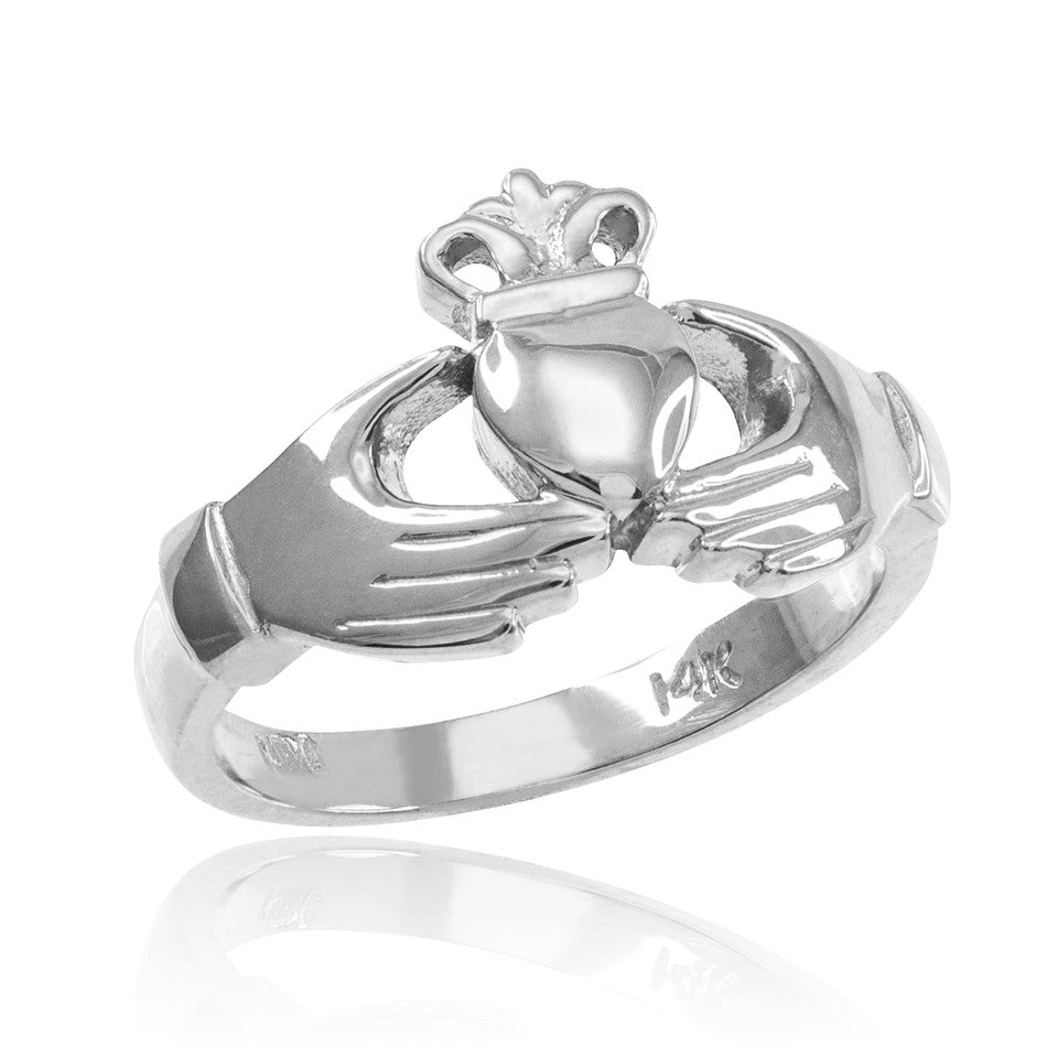 Gold Claddagh Heart Crown Wedding Band Ring, view 3