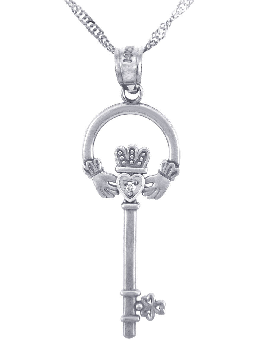 Gold Claddagh Key Pendant with Diamond, view 2