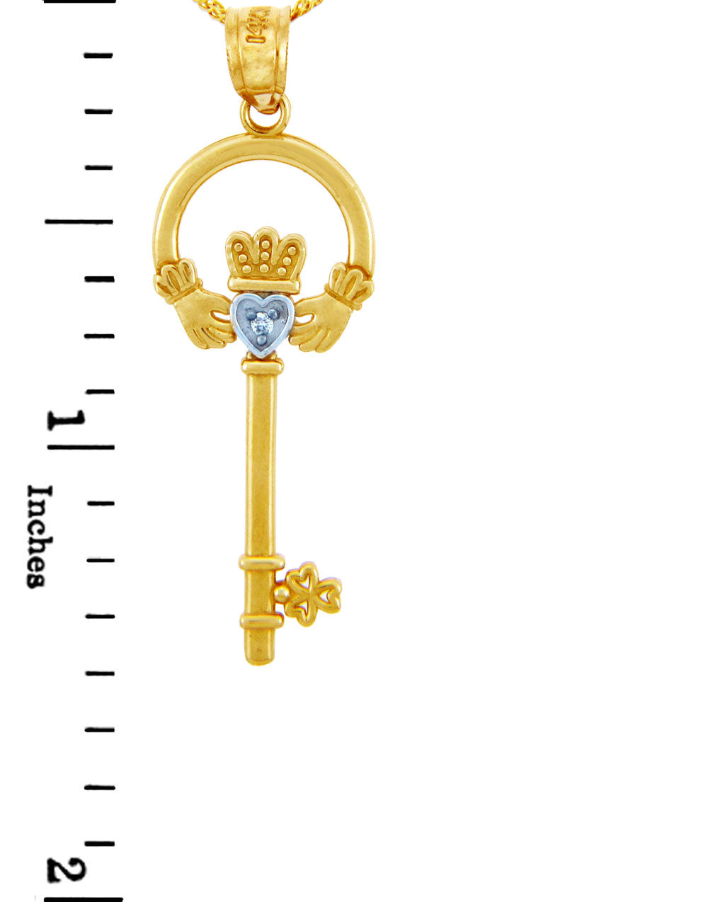 Gold Claddagh Key Pendant with Diamond, view 3