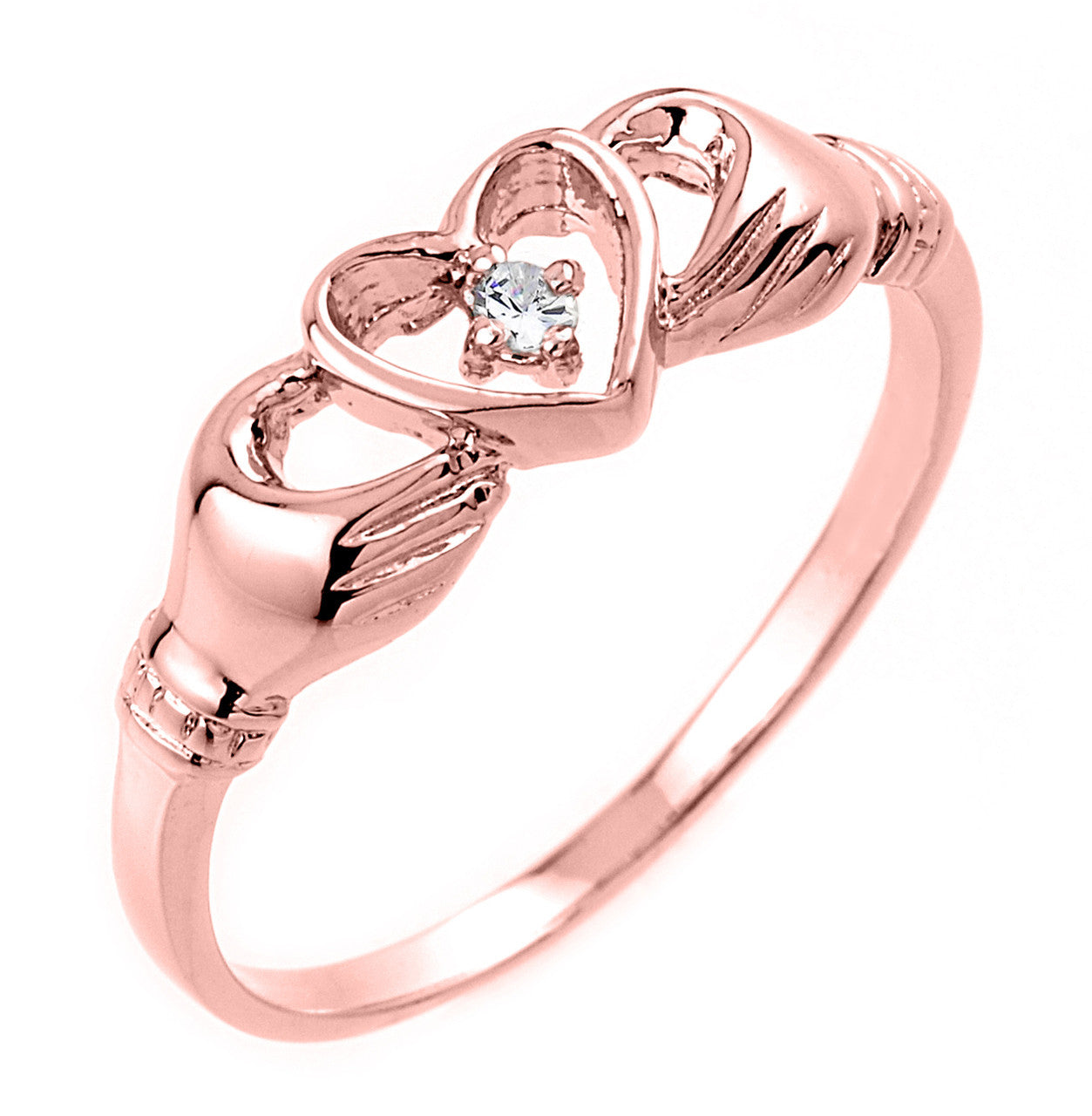 Gold Claddagh Ring with Diamond, view 2