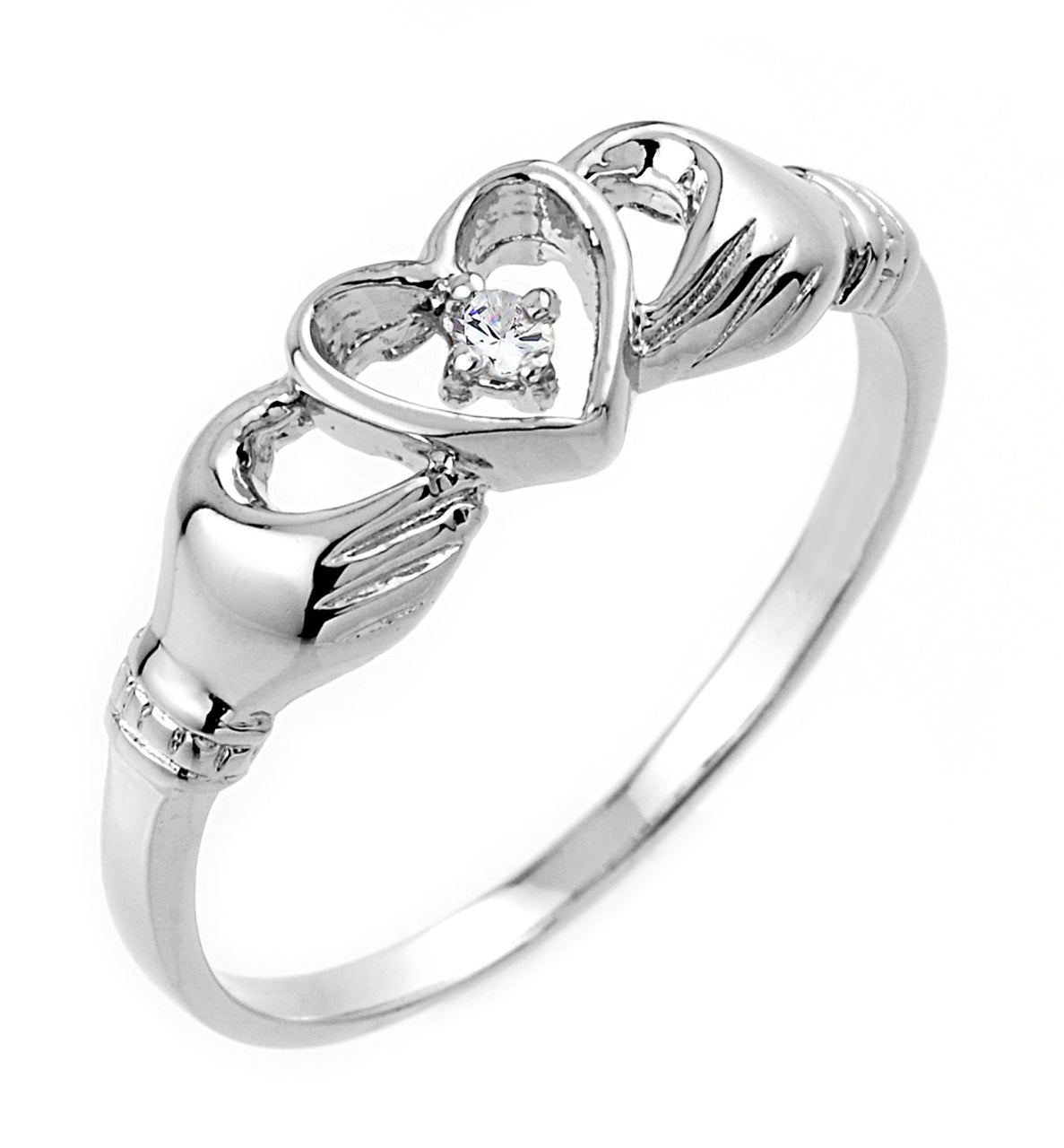 Gold Claddagh Ring with Diamond, view 3