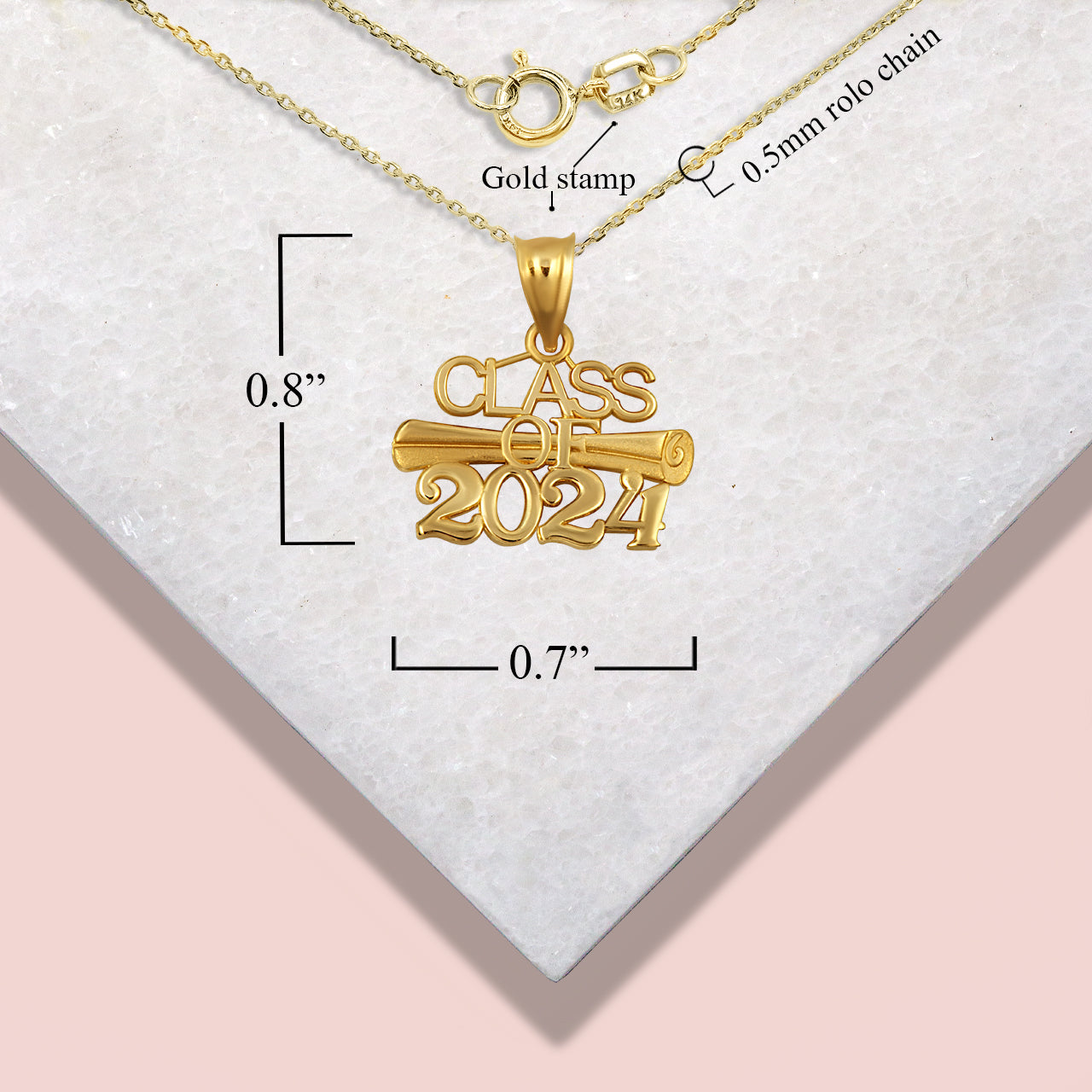 Gold Class Of 2024 to 2027 Graduation Diploma Pendant Necklace, view 4