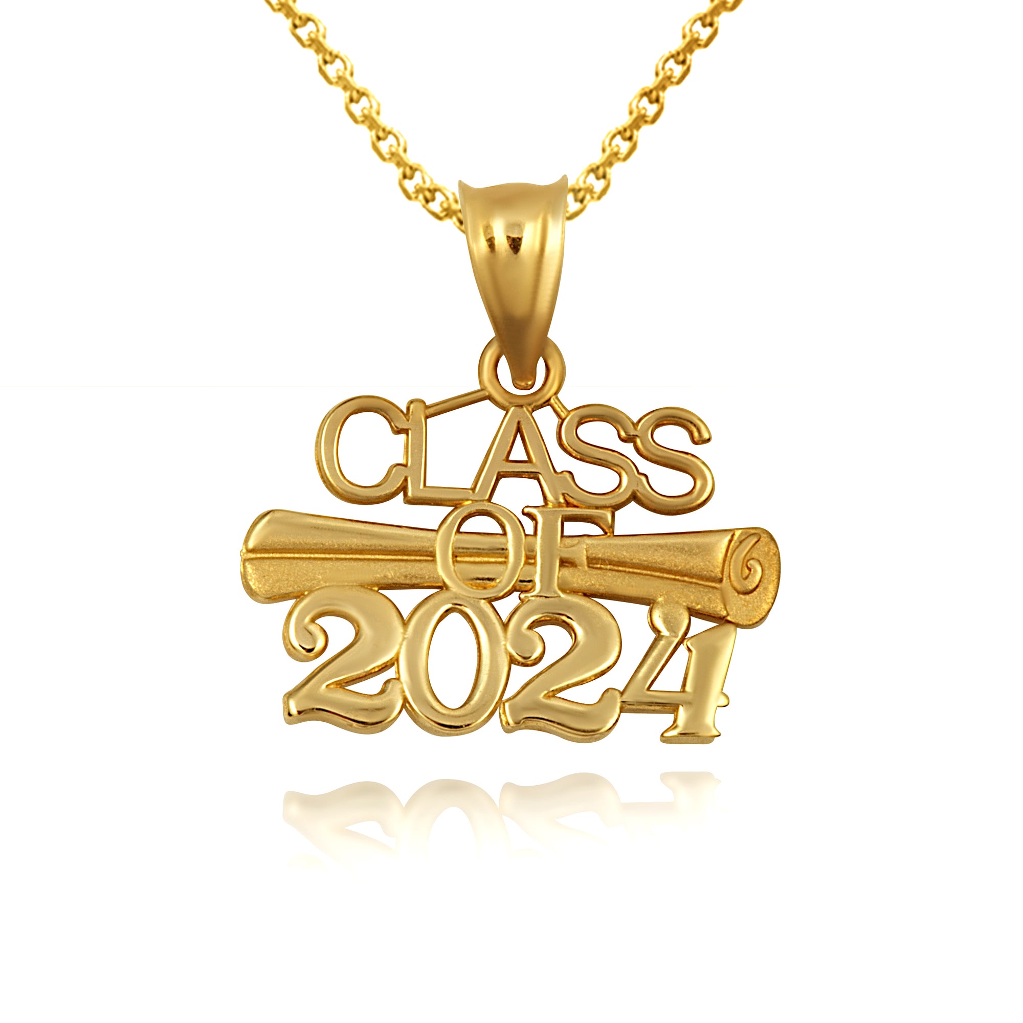 Gold Class Of 2024 to 2027 Graduation Diploma Pendant Necklace, view 5