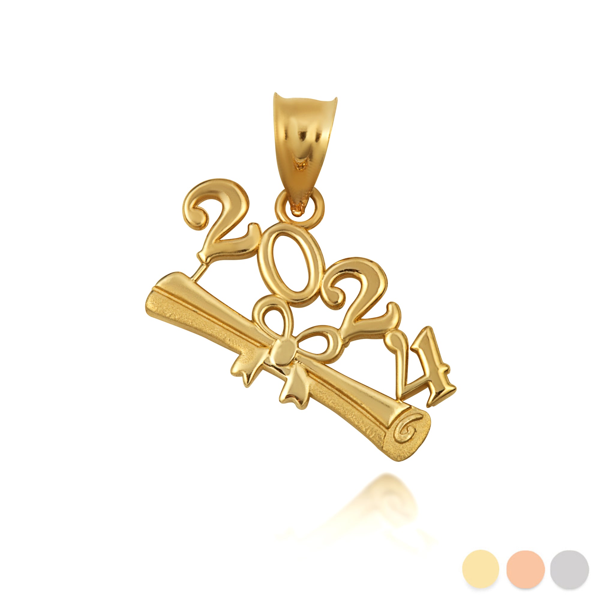 Gold Class Of 2024 to 2027 Graduation Diploma Ribbon Pendant Necklace