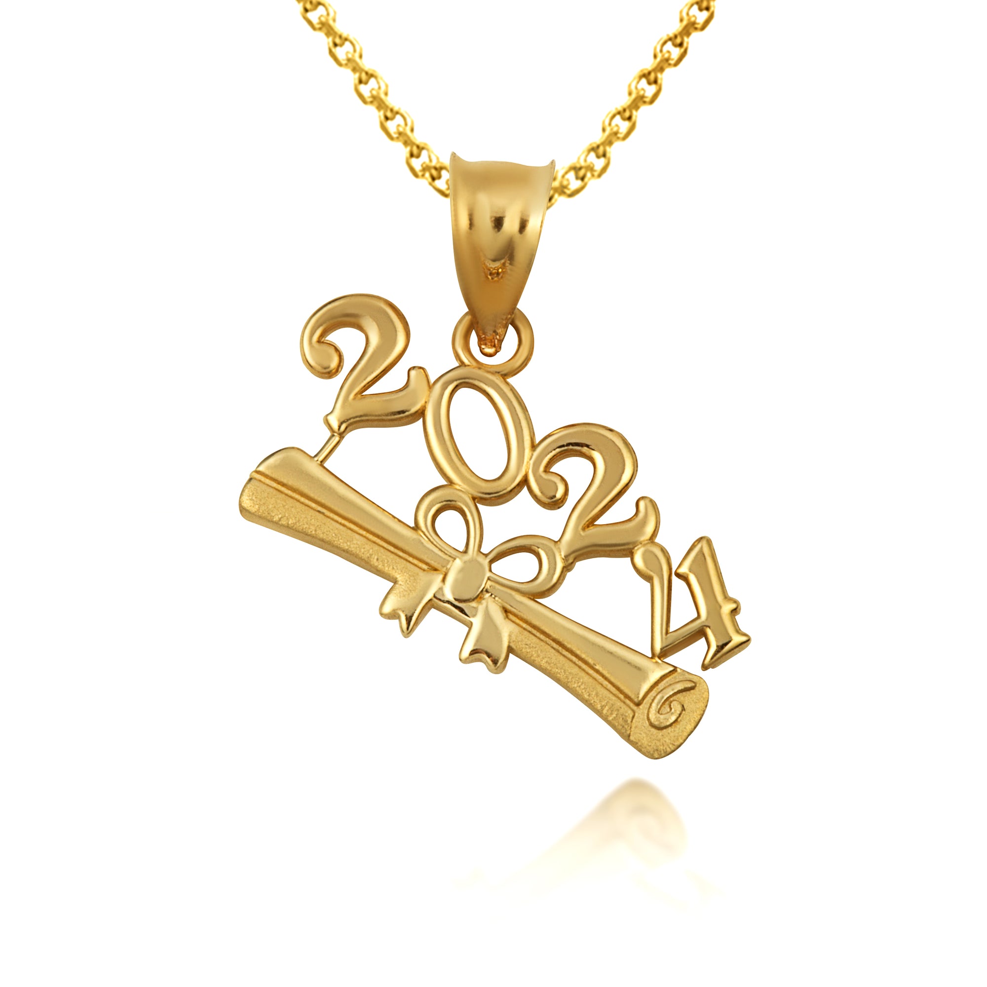 Gold Class Of 2024 to 2027 Graduation Diploma Ribbon Pendant Necklace, view 5
