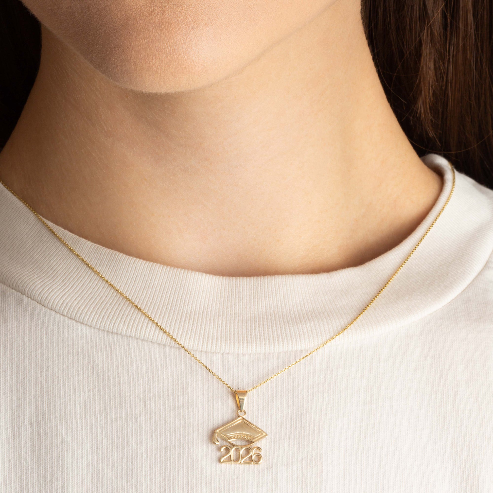 Gold Class Of 2025-2026 Graduation Cap Pendant Necklace, view 4