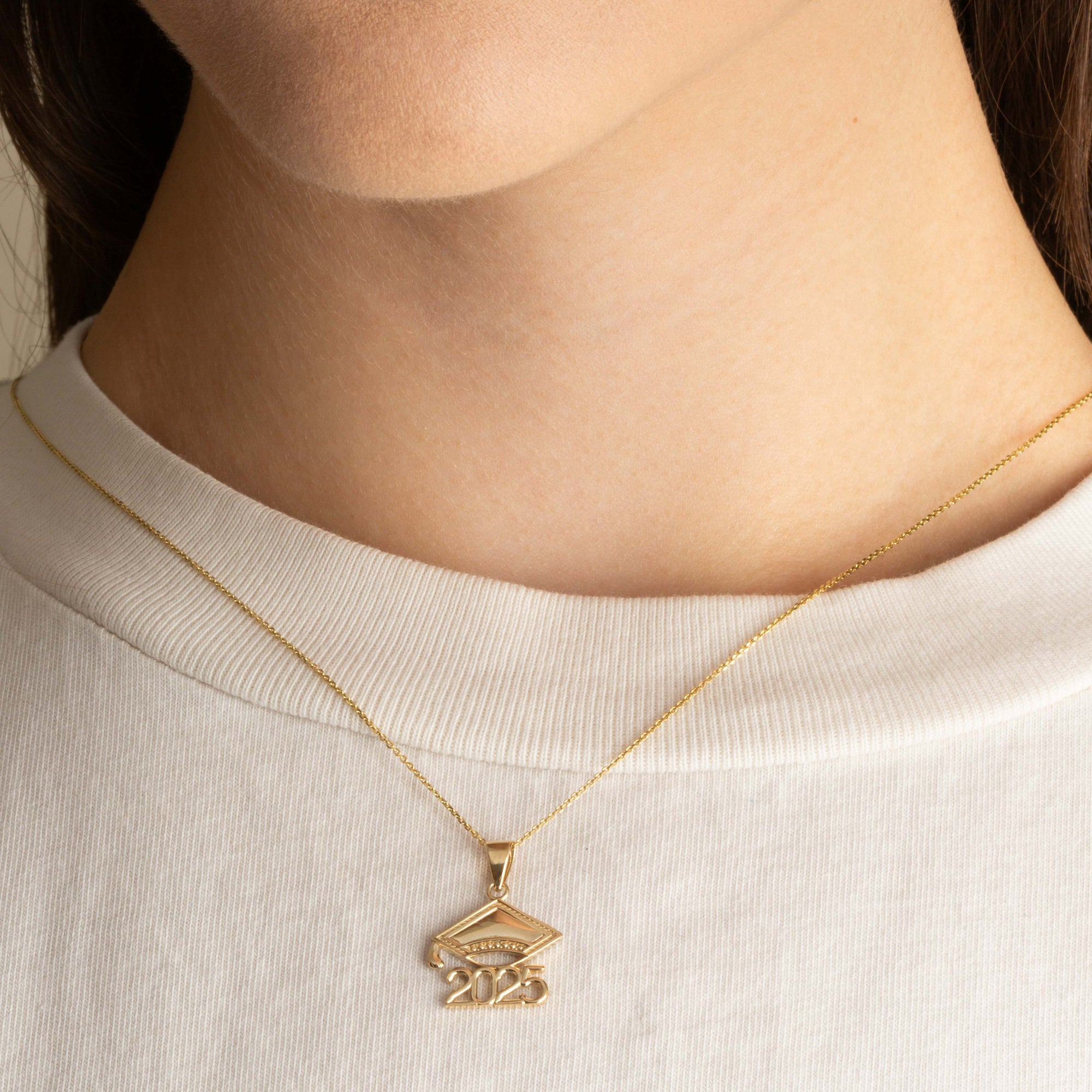 Gold Class Of 2025-2026 Graduation Cap Pendant Necklace, view 5