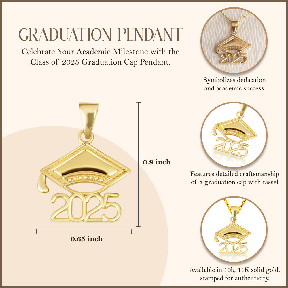 Gold Class Of 2025-2026 Graduation Cap Pendant Necklace, view 6