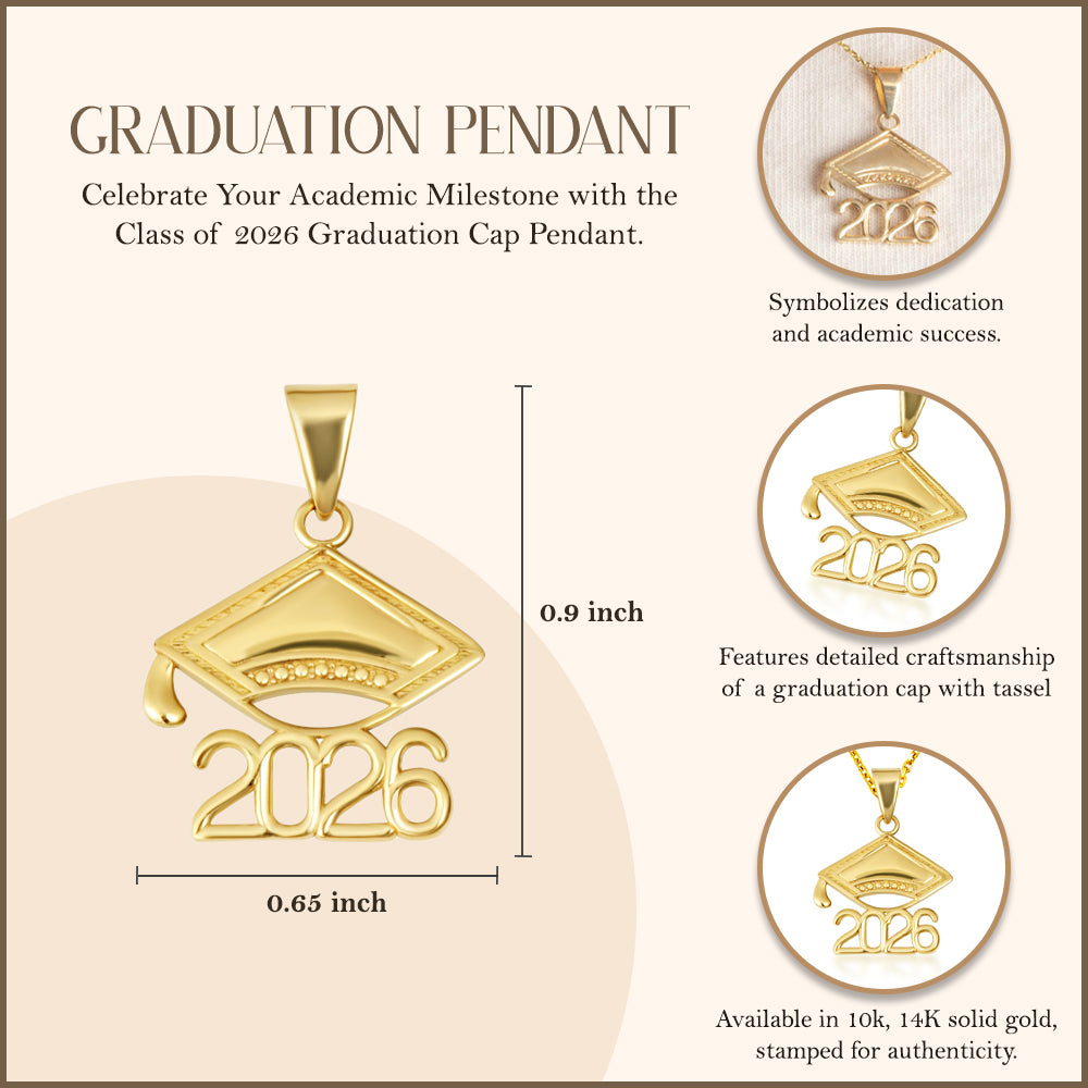 Gold Class Of 2025-2026 Graduation Cap Pendant Necklace, view 7