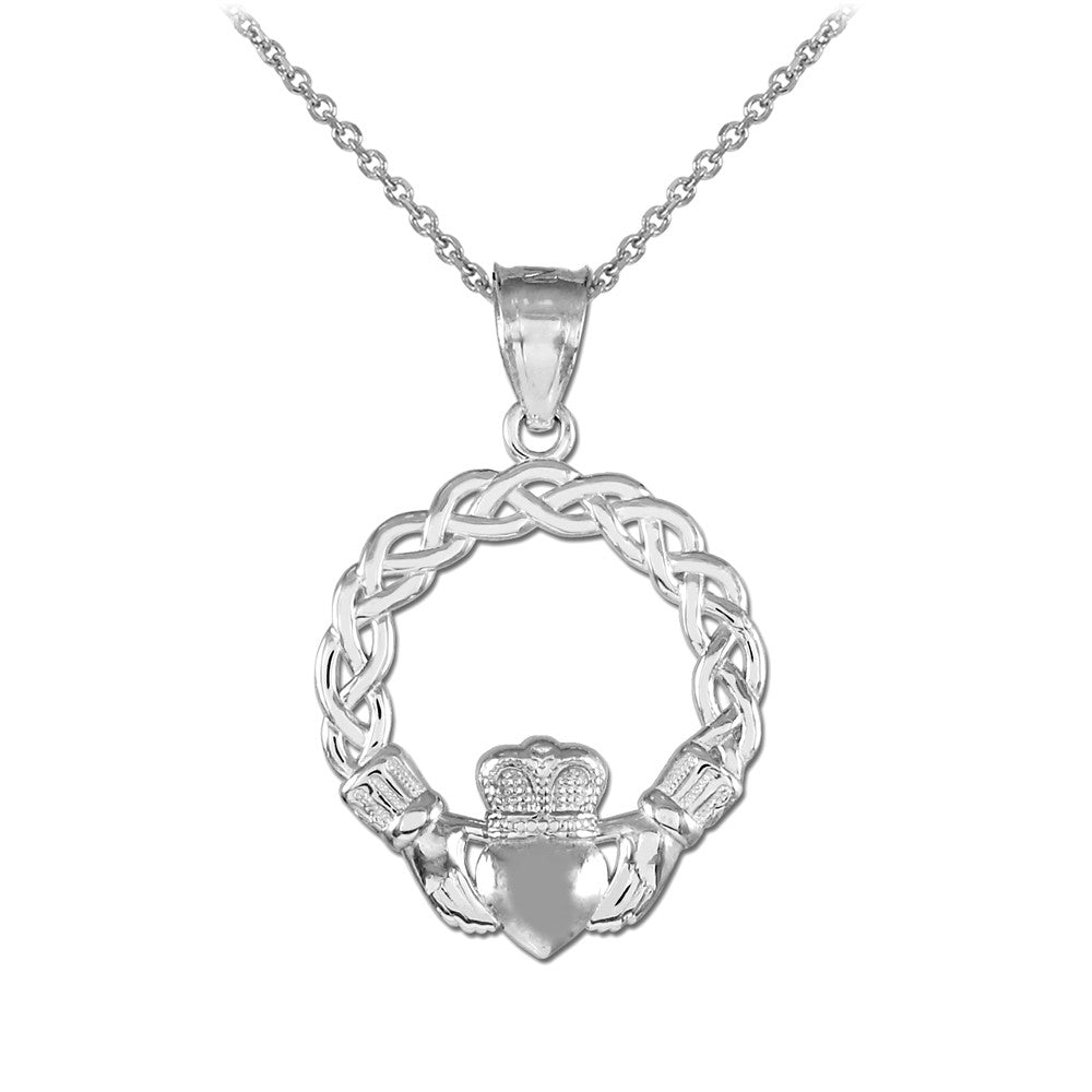 Gold Classic Braided Claddagh Charm Pendant Necklace, view 3