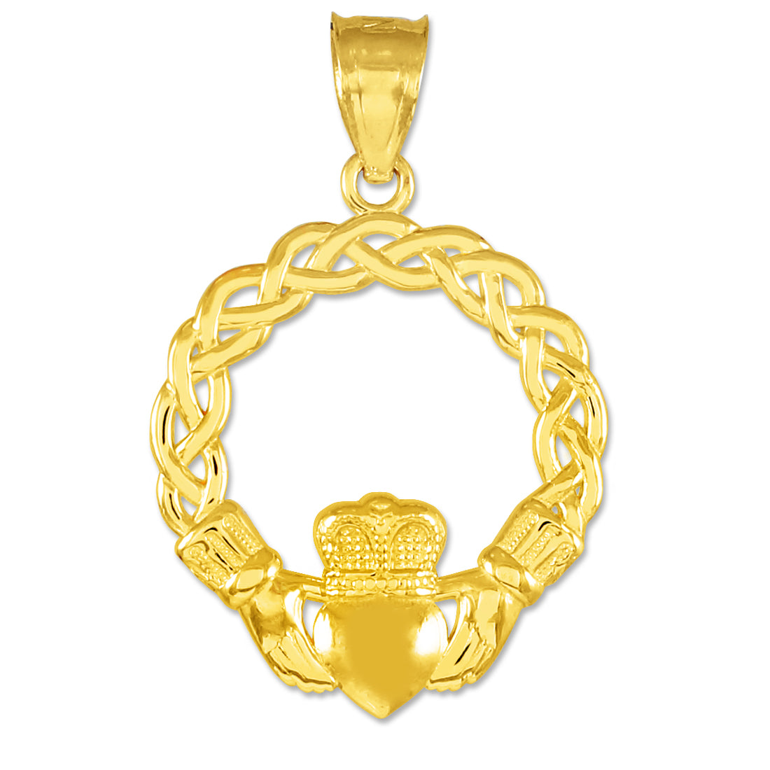 Gold Classic Braided Claddagh Charm Pendant Necklace, view 4