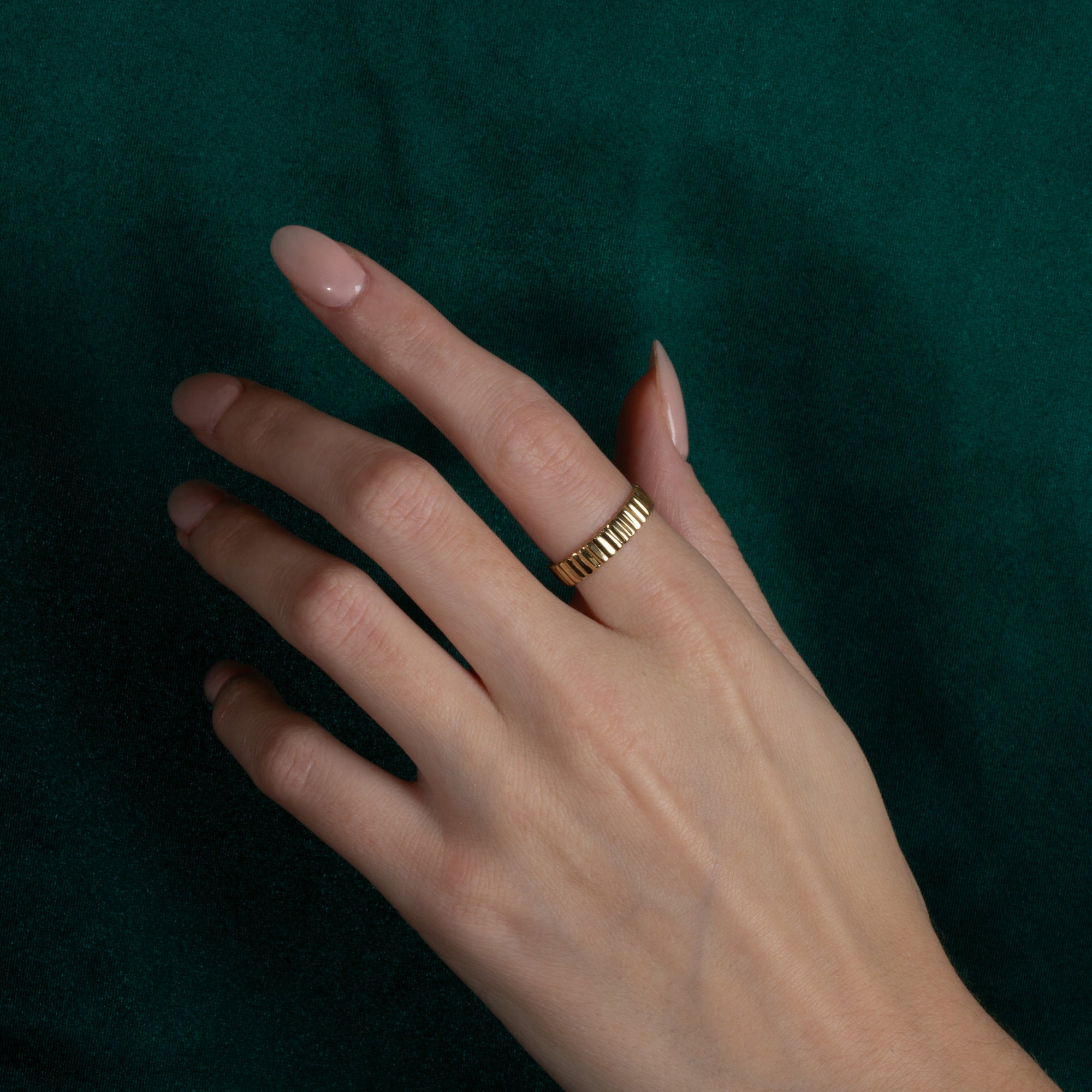 Gold Classic Ribbed Band Ring, view 2