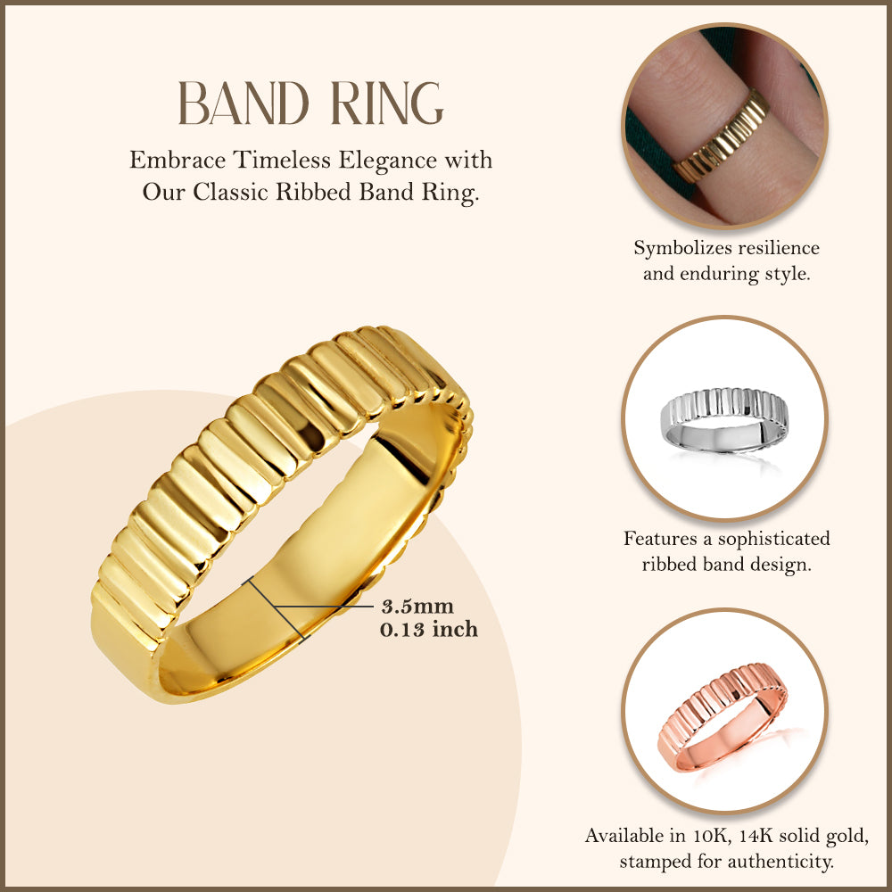 Gold Classic Ribbed Band Ring, view 3
