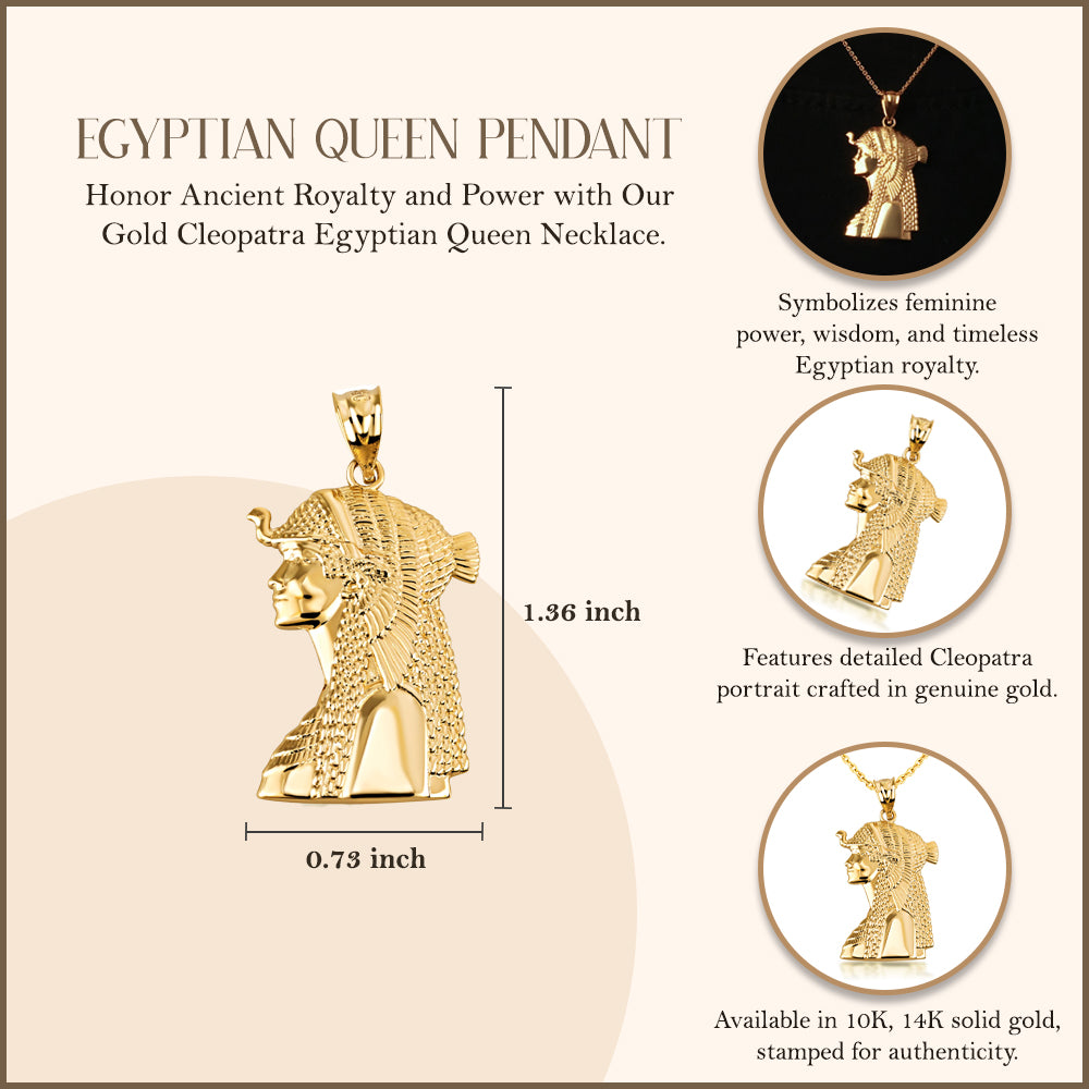 Gold Cleopatra Egyptian Queen Pendant Necklace, view 3