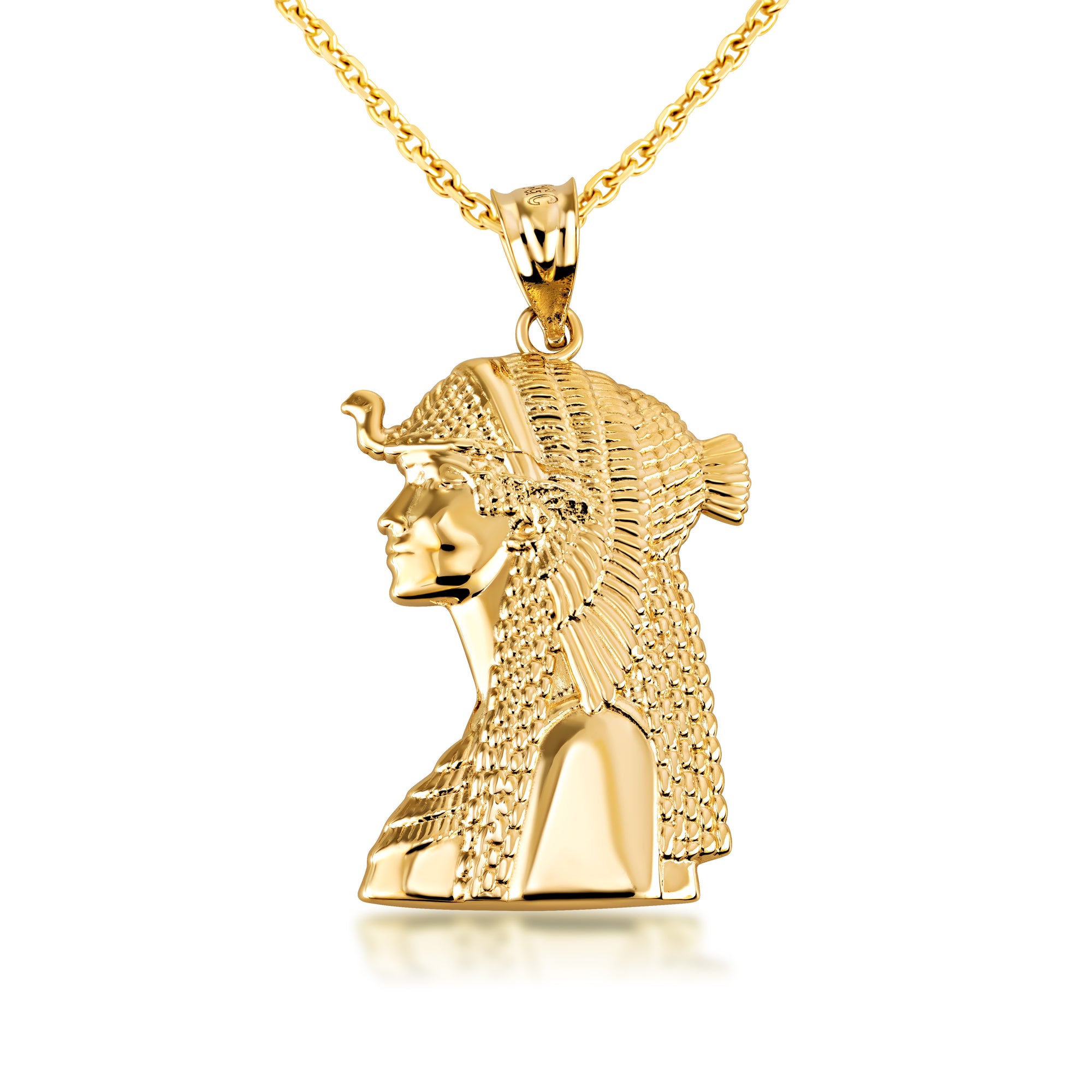 Gold Cleopatra Egyptian Queen Pendant Necklace, view 5