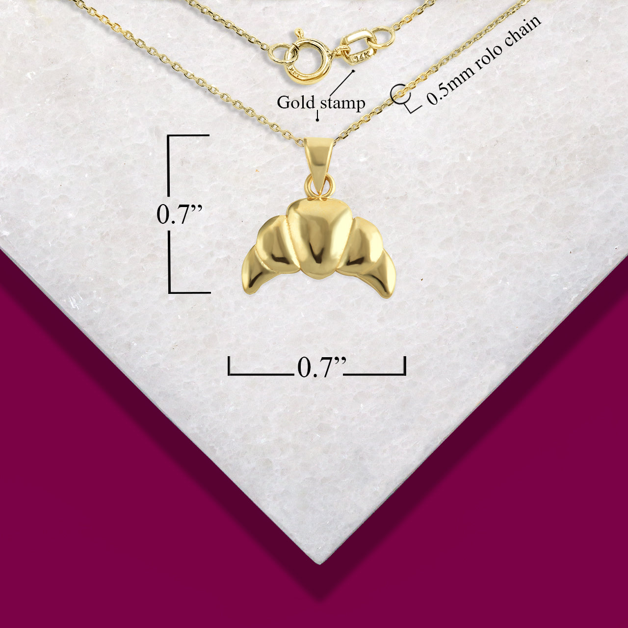 Gold Croissant Charm Pendant Necklace, view 4