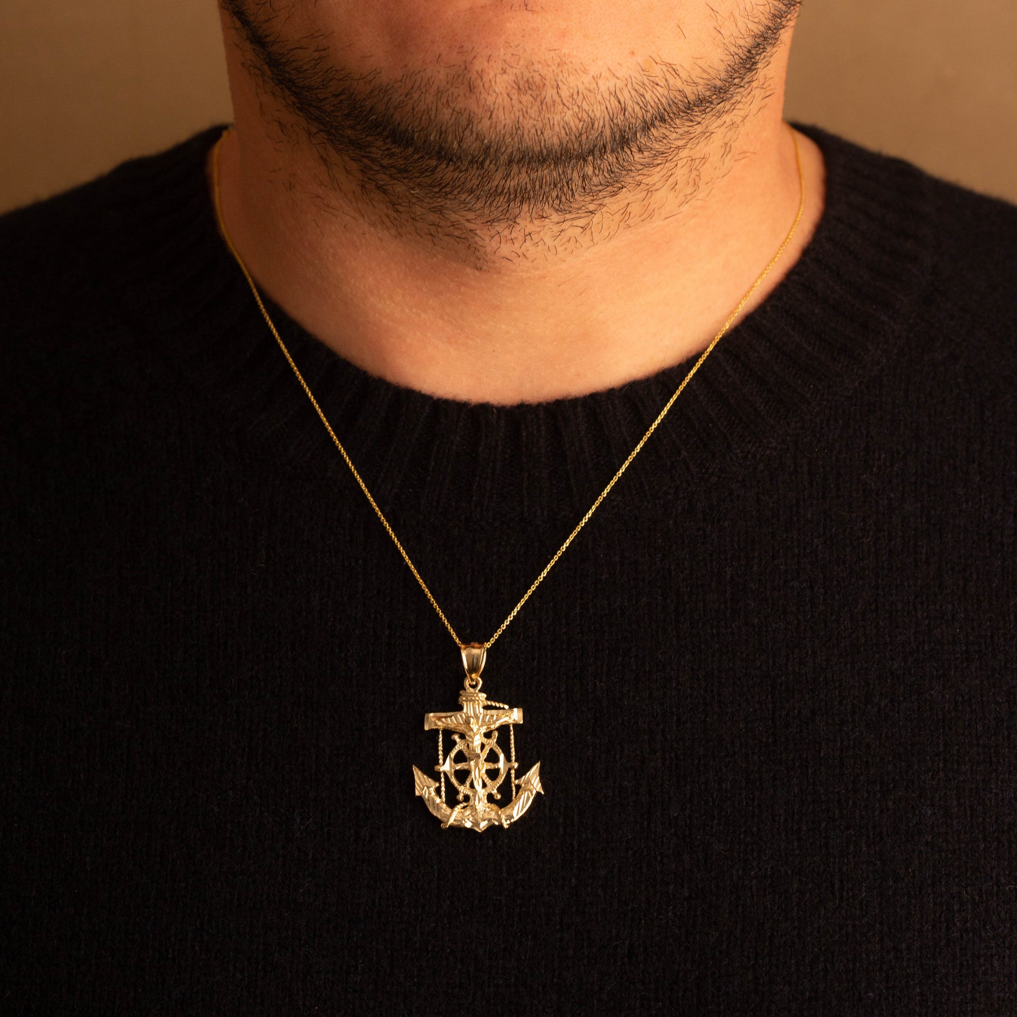 Gold Cross Crucifix Anchor Necklace, view 2