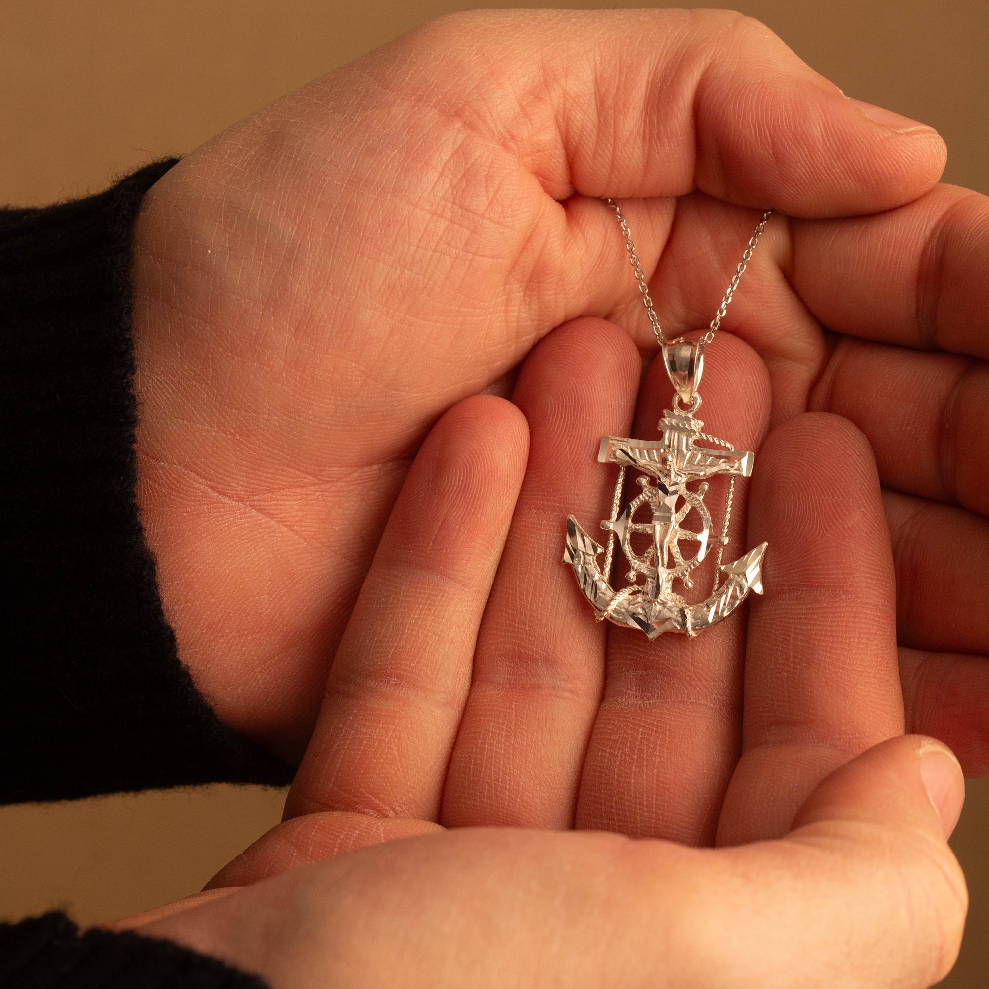 Gold Cross Crucifix Anchor Necklace, view 3