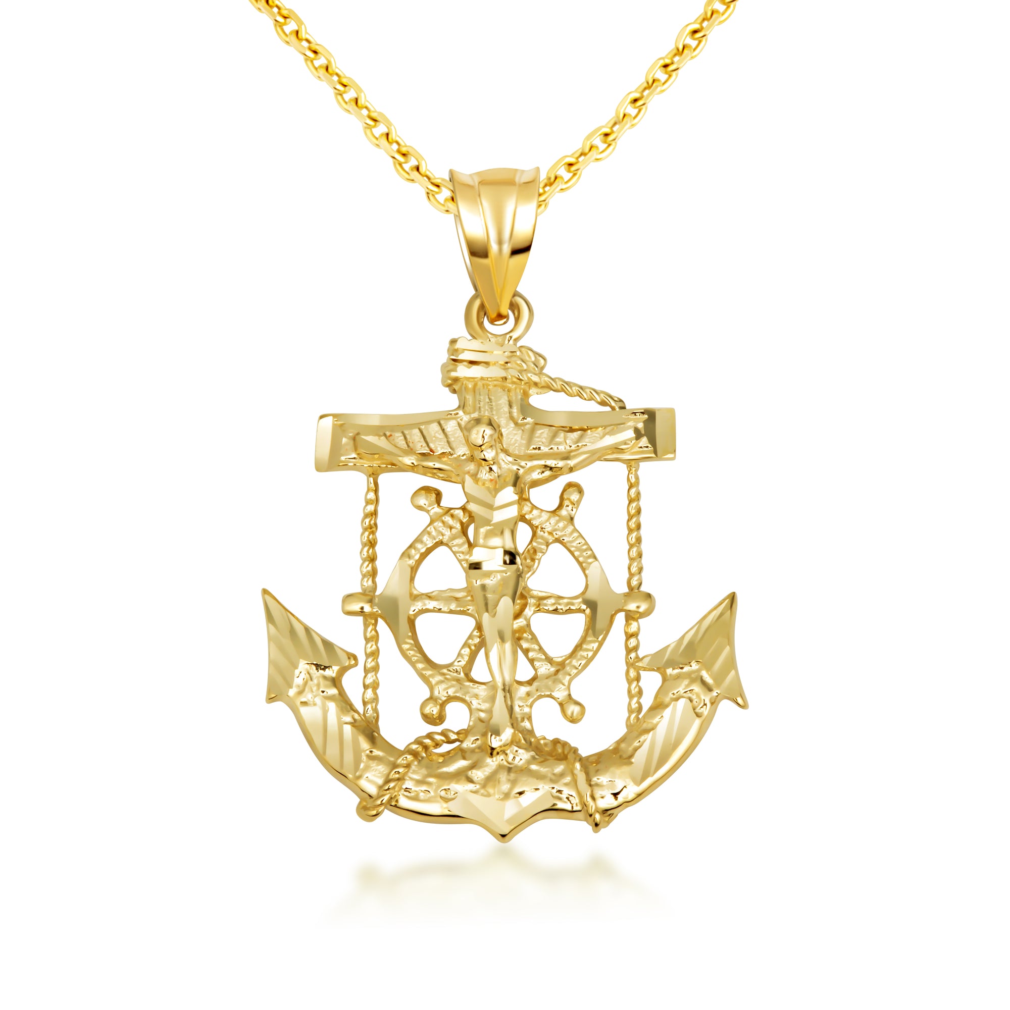 Gold Cross Crucifix Anchor Necklace, view 5