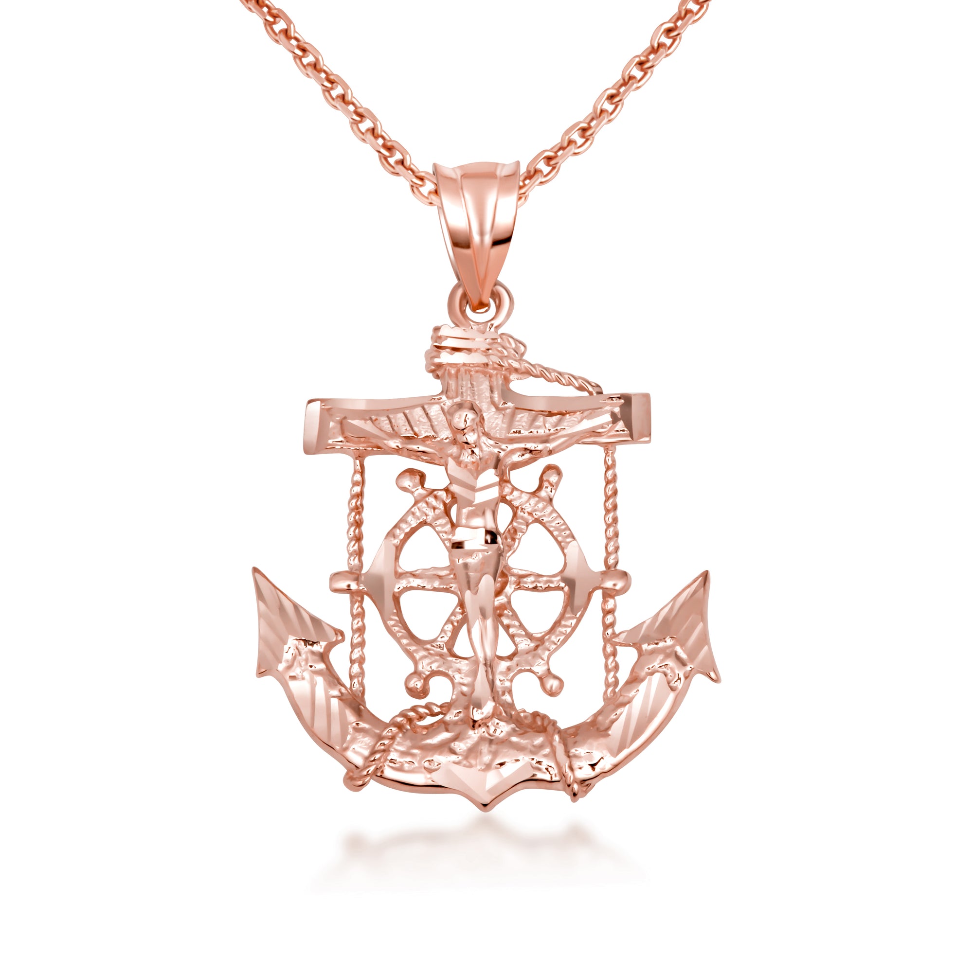 Gold Cross Crucifix Anchor Necklace, view 7