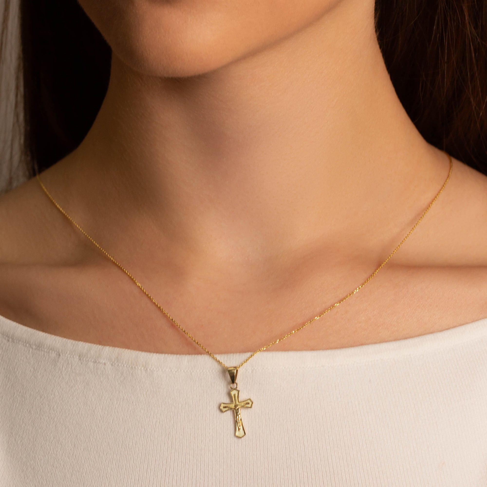 Gold Cross Crucifix Faith Pendant Necklace, view 2