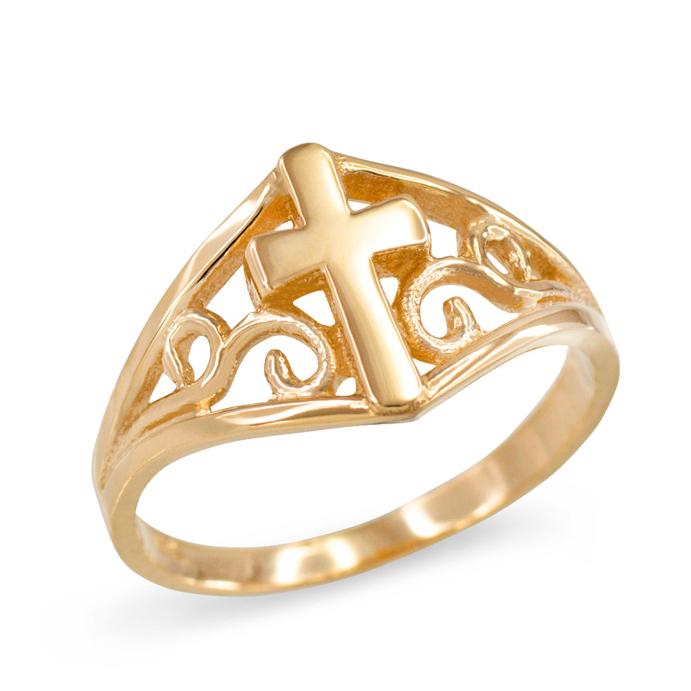 Gold Cross Filigree Ring