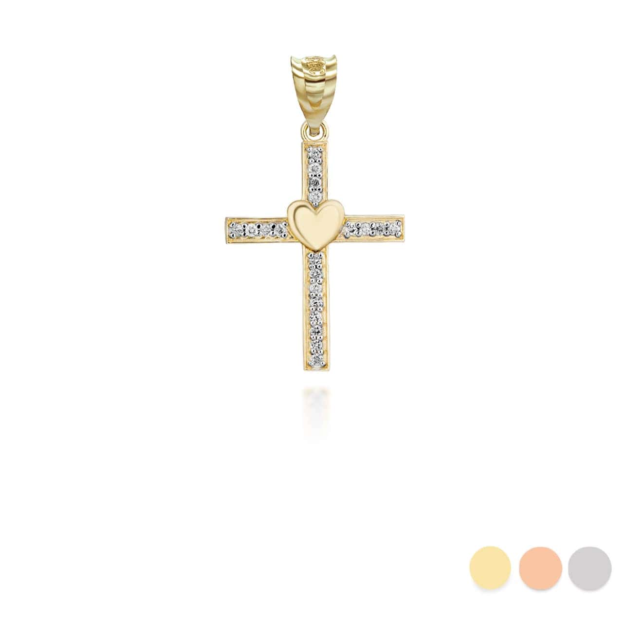 Gold Cross Heart Diamond Pendant Necklace
